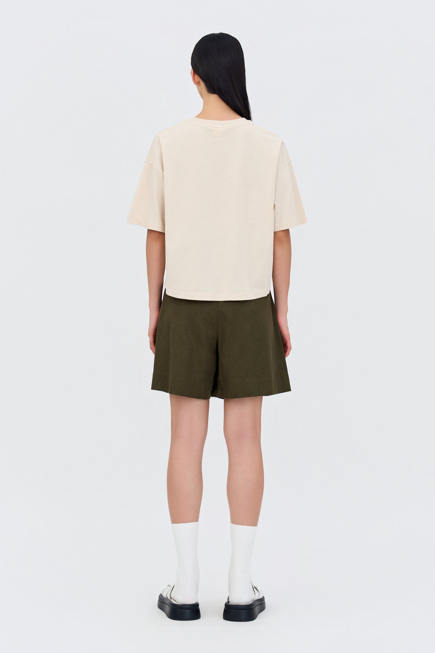 Double Pleated Shorts - Army Green