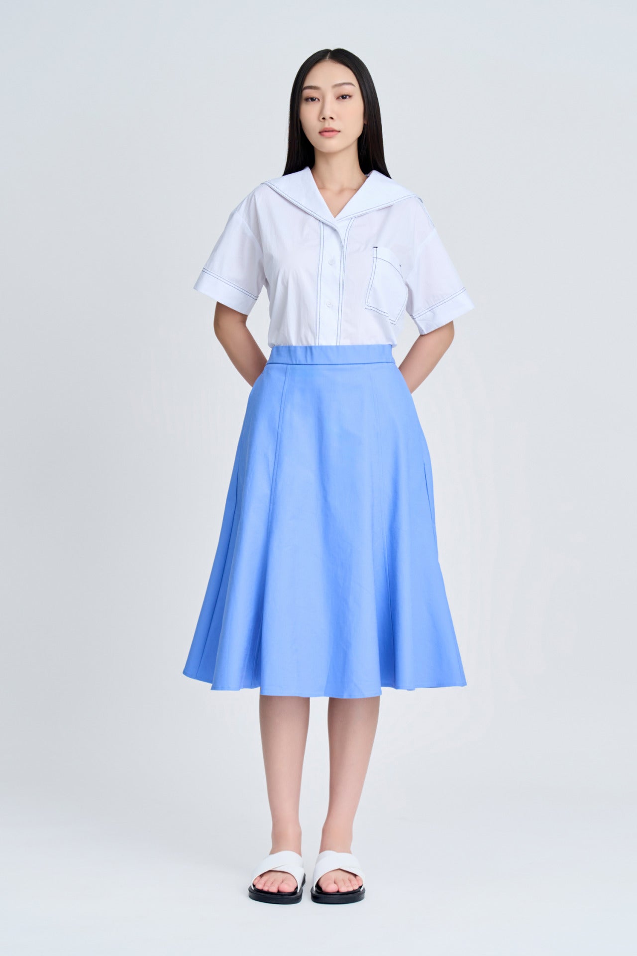 Seam Detail Circular Skirt - Periwinkle [AT]