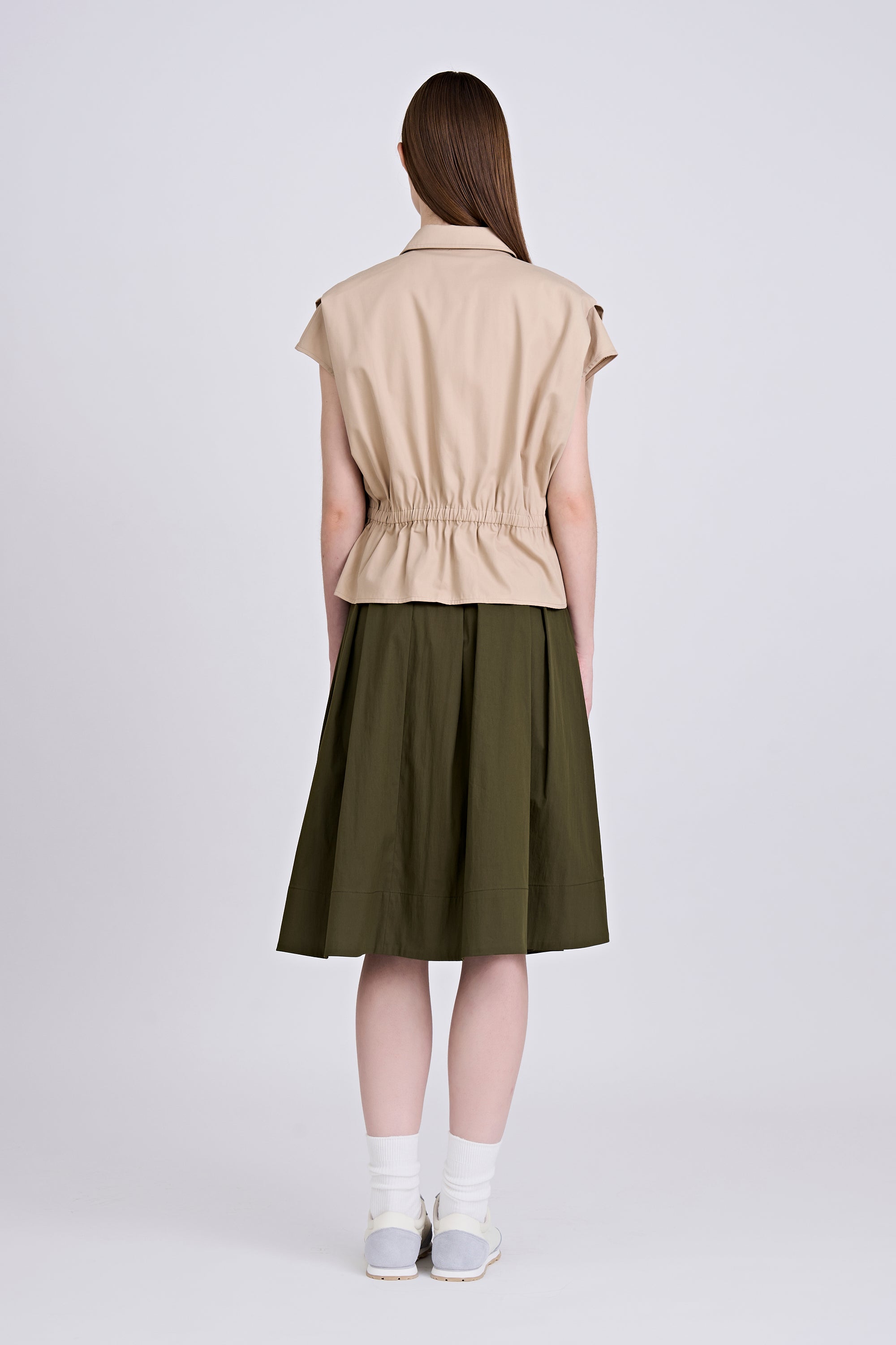 Pleated Flare Skirt - Army Green
