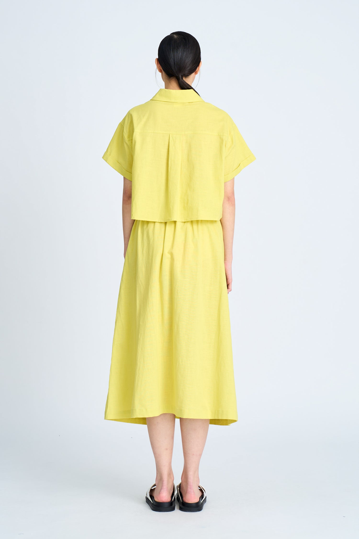 Gather Button Front Skirt - Chartreuse [AT]