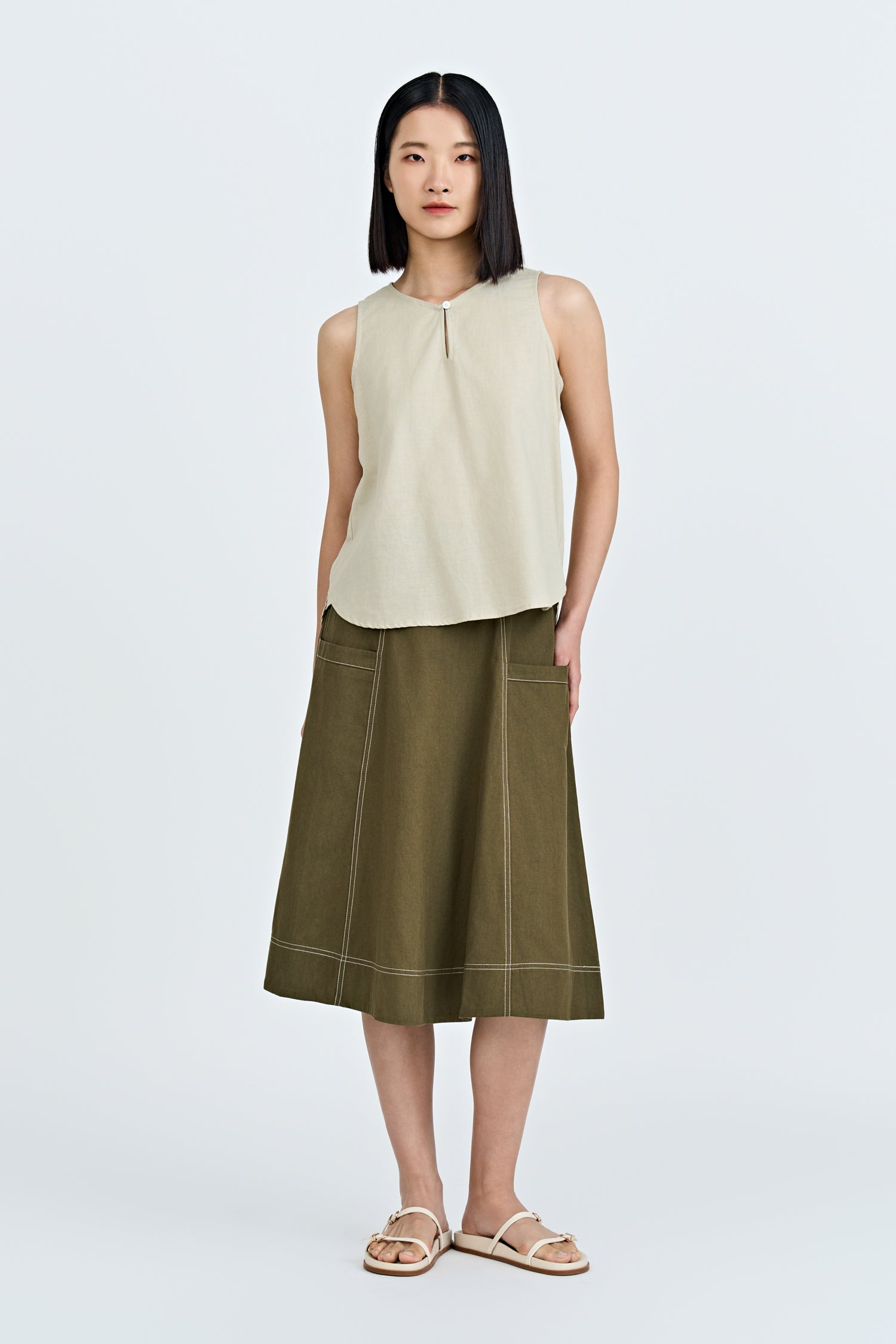 Panelled Skirt - Army Green