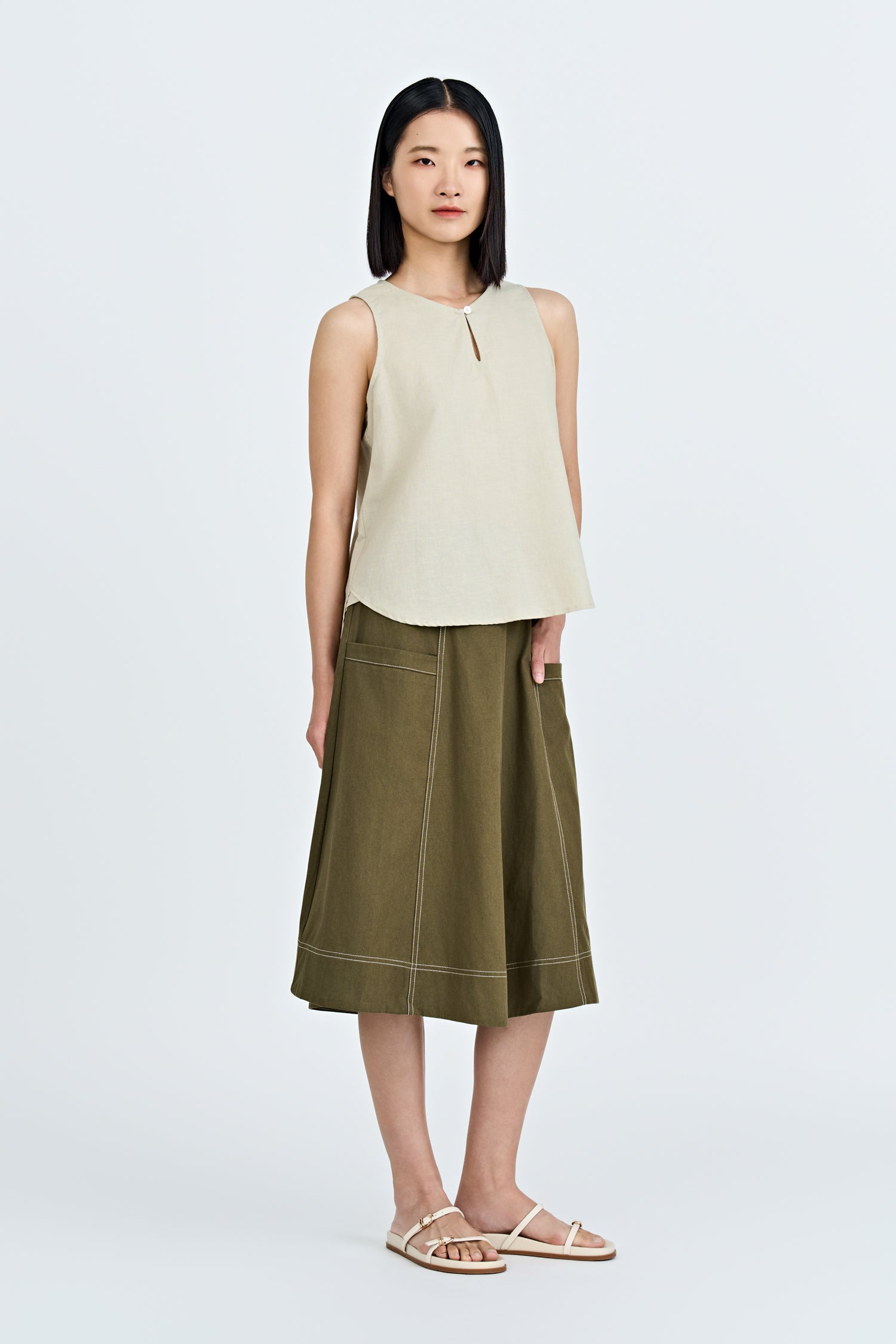Panelled Skirt - Army Green
