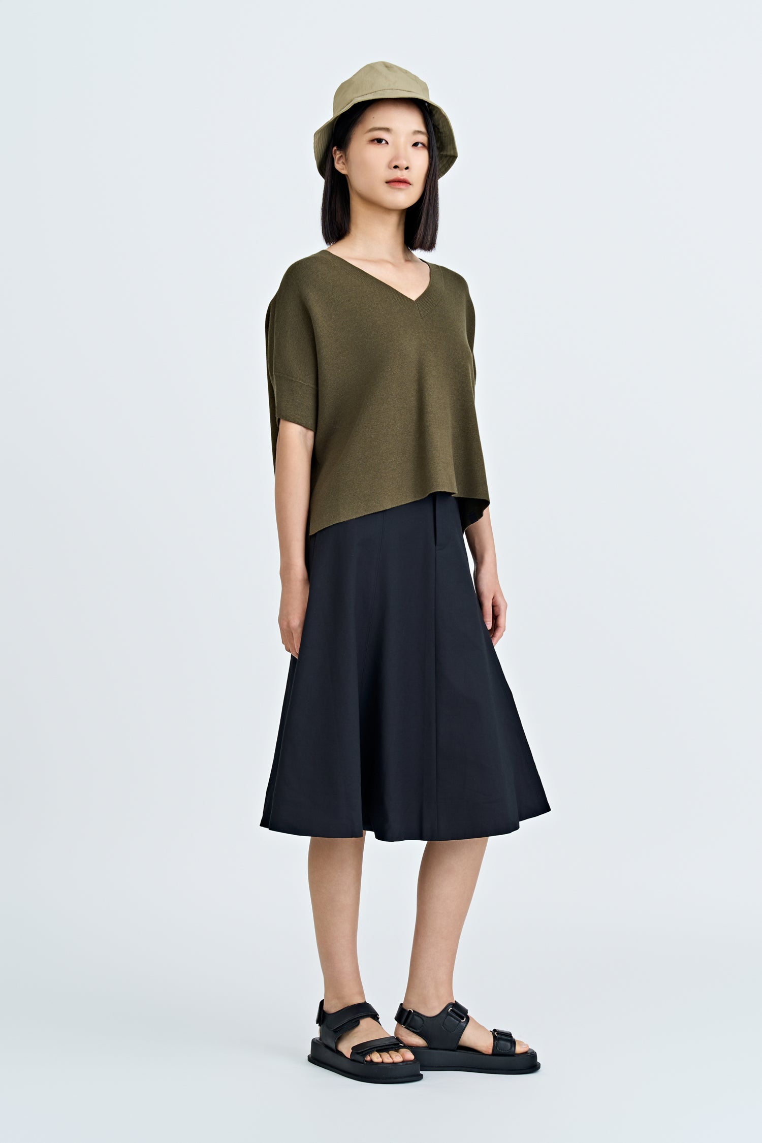 Panelled A-Line Skirt - Black