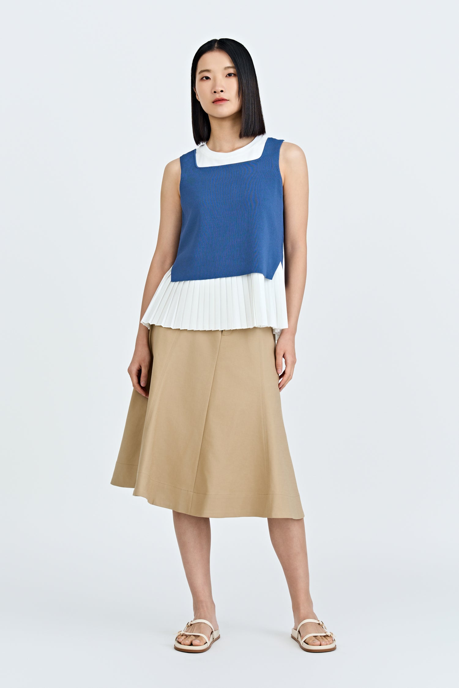 Panelled A-Line Skirt - Khaki