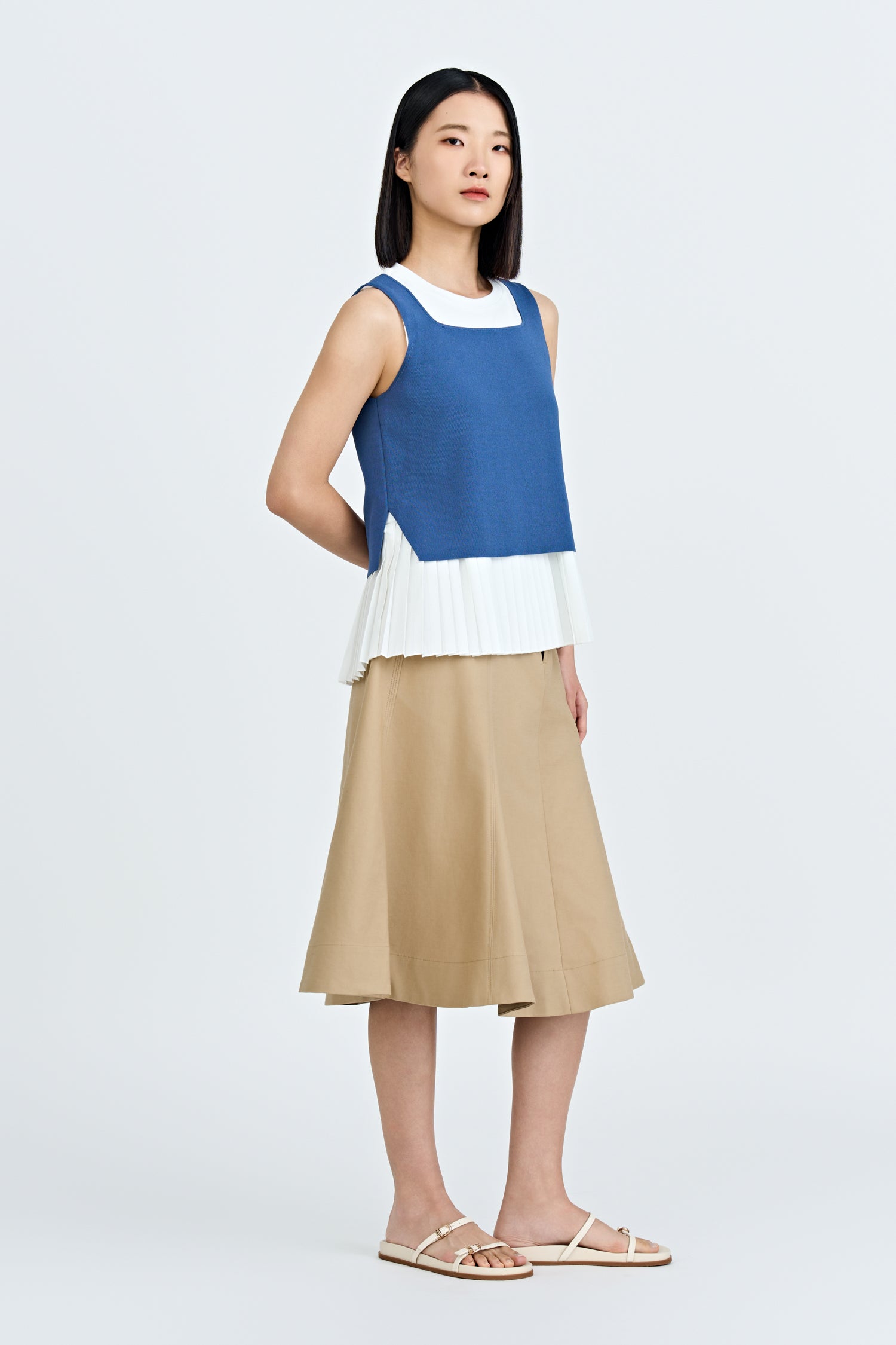Panelled A-Line Skirt - Khaki
