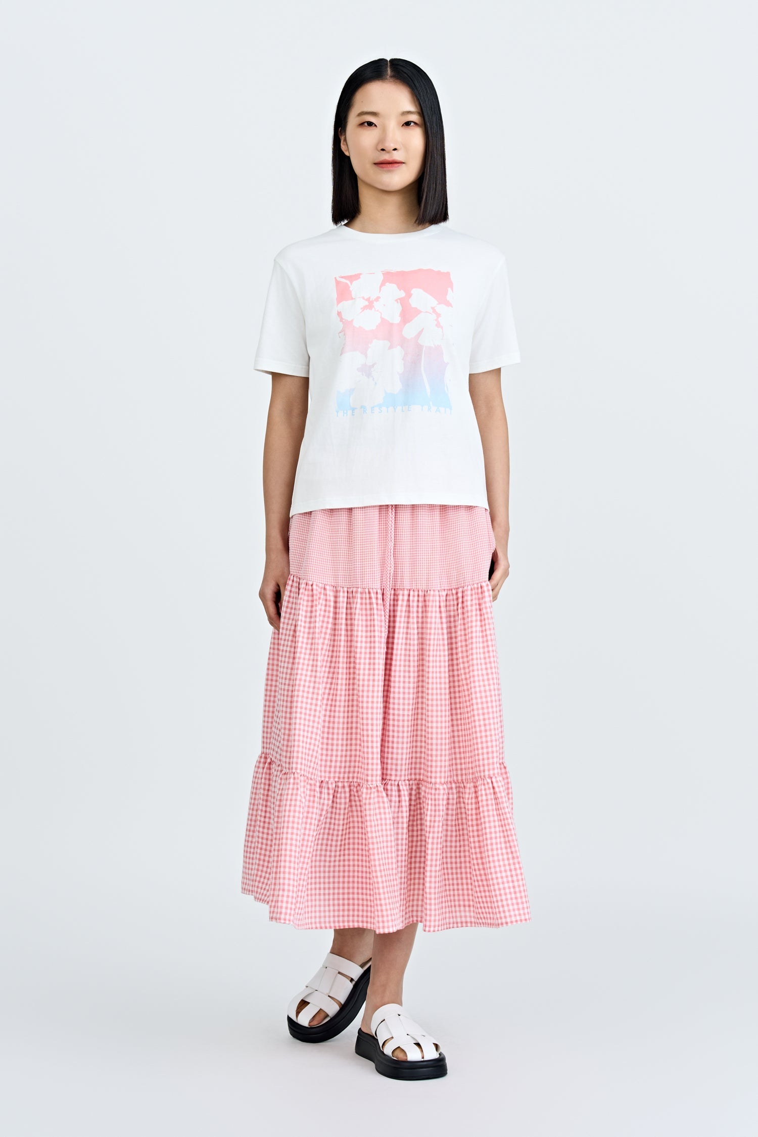 Checkered Tier Skirt - Checkered Blush