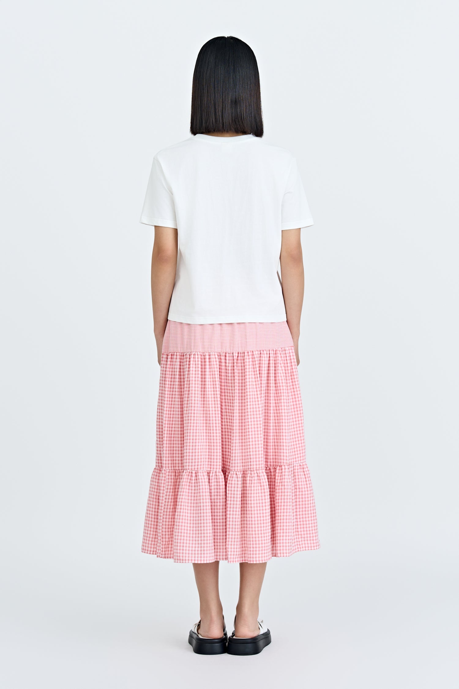 Checkered Tier Skirt - Checkered Blush