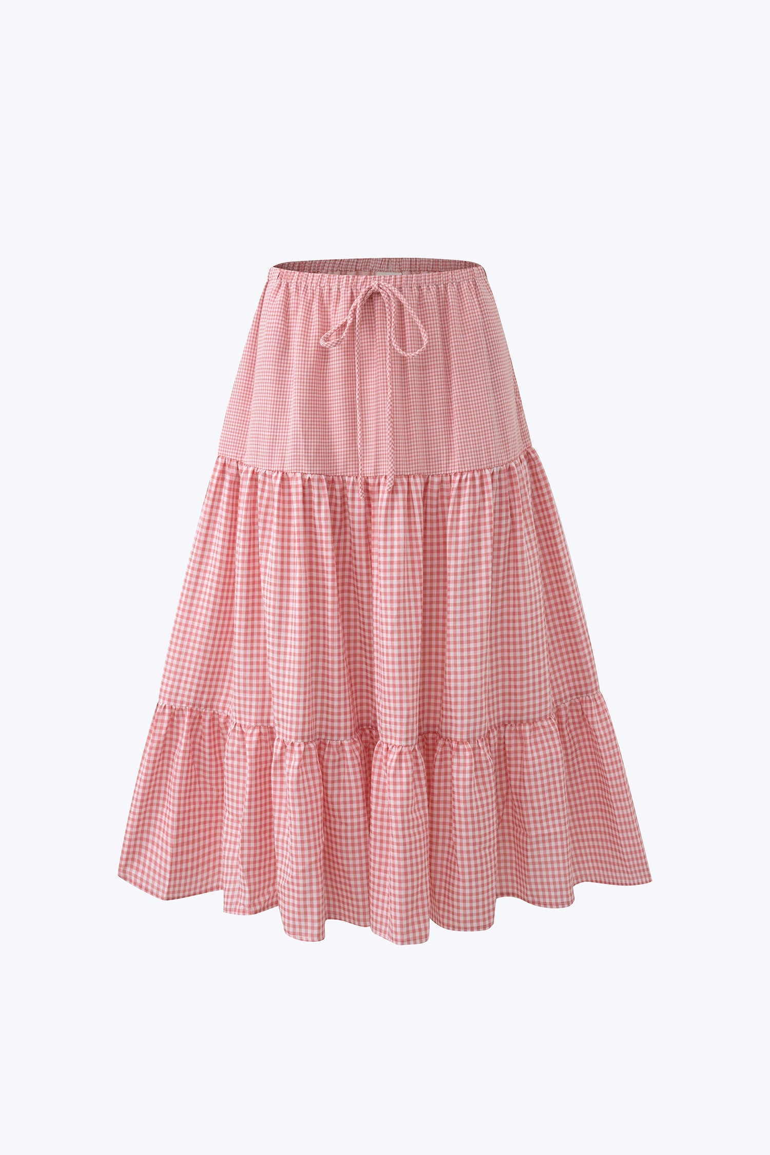Checkered Tier Skirt - Checkered Blush
