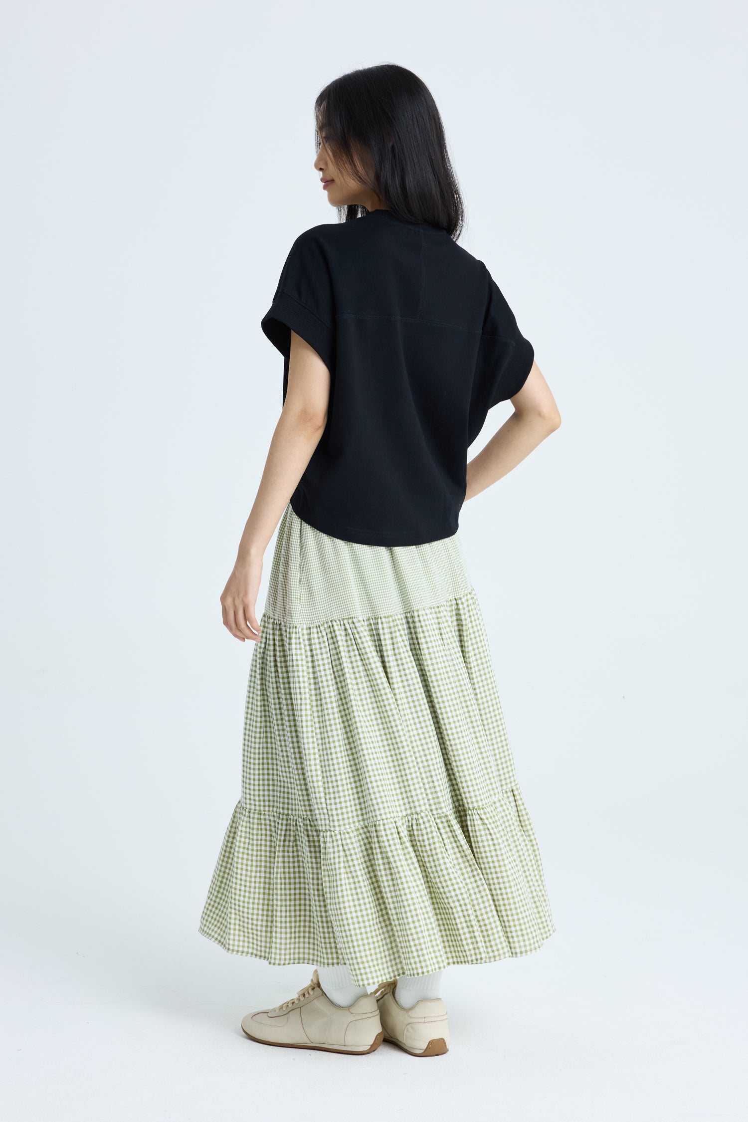 Checkered Tier Skirt - Checkered Olive