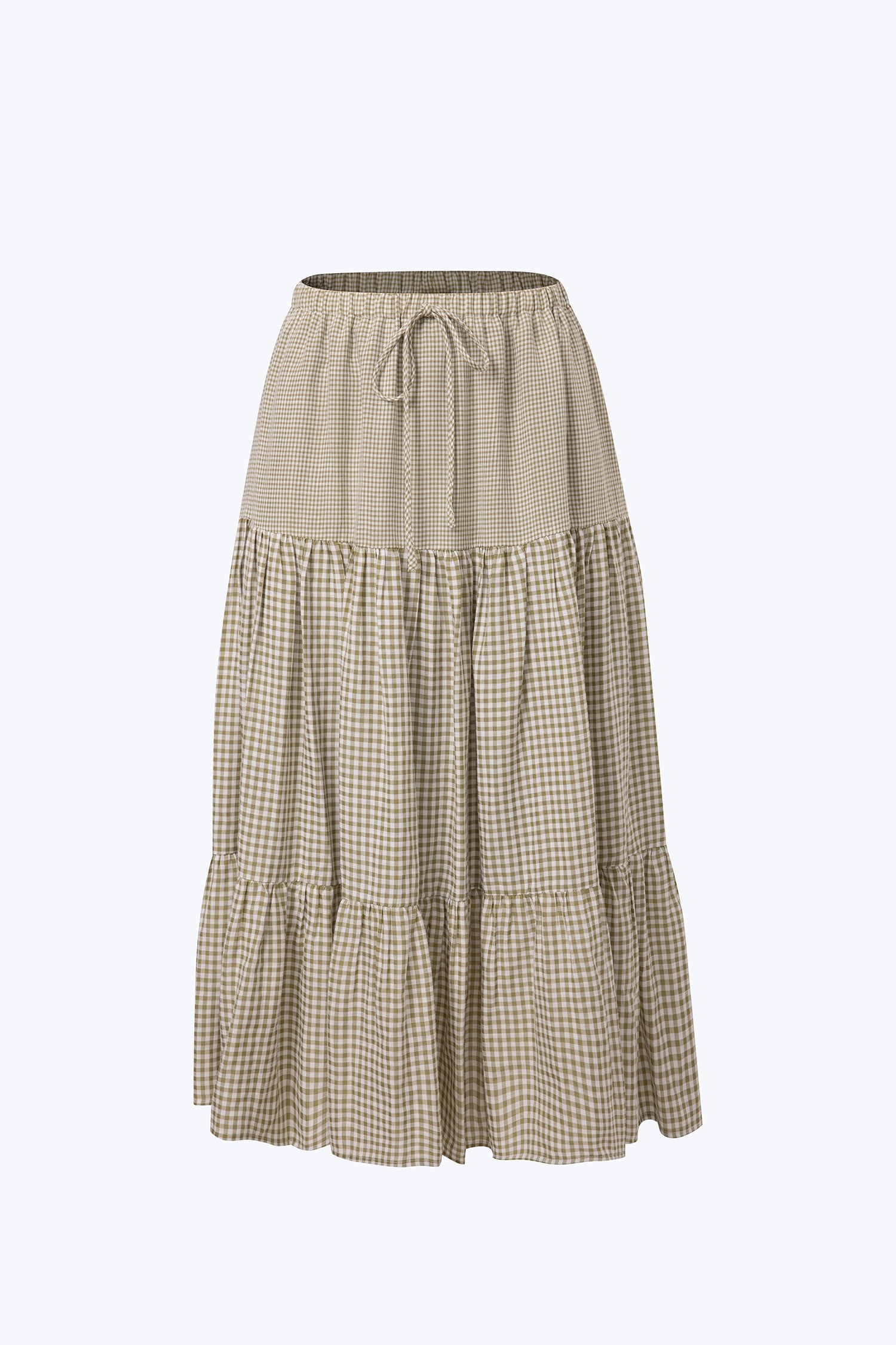 Checkered Tier Skirt - Checkered Olive