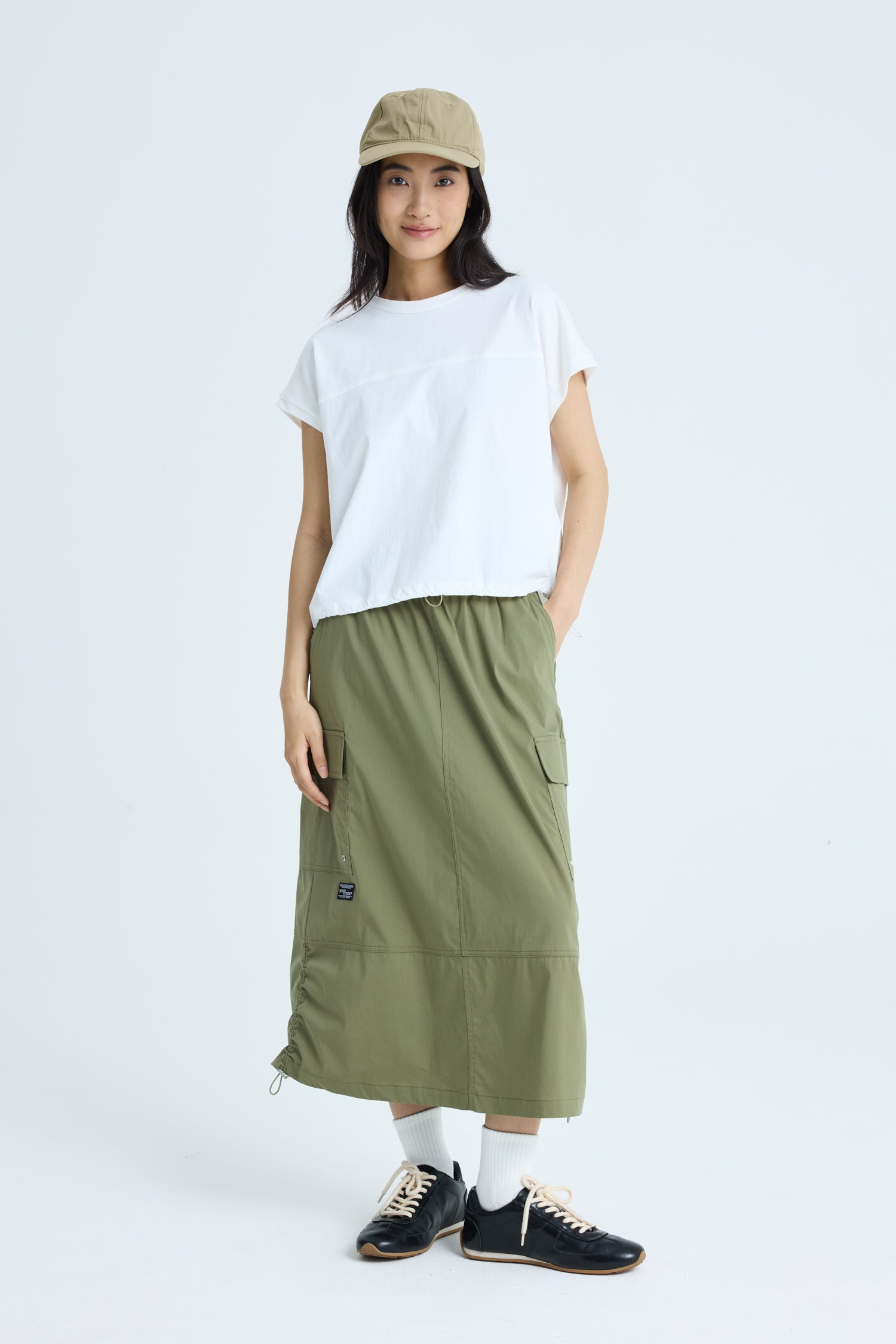 Drawstring Cargo Skirt - Khaki Green