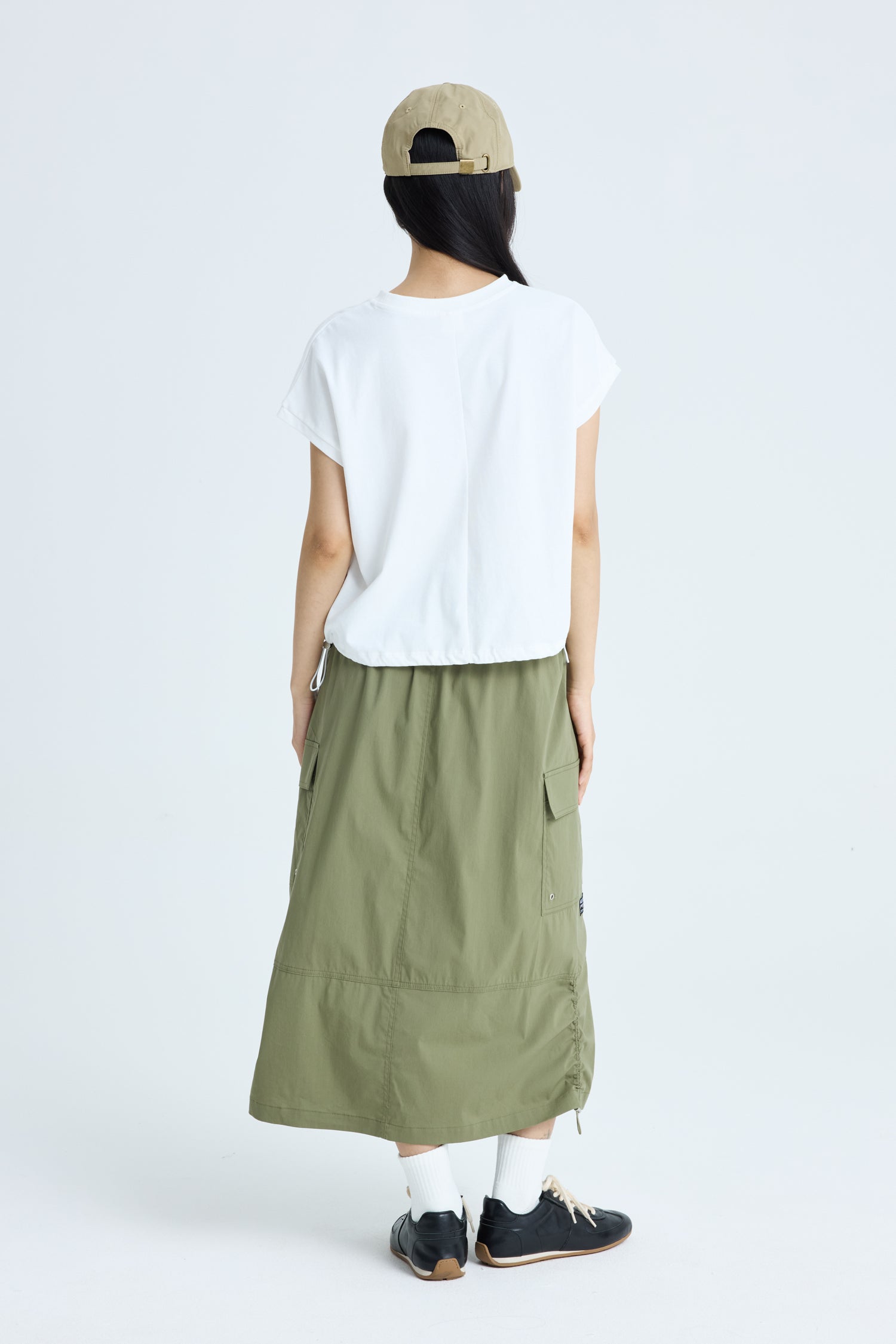 Drawstring Cargo Skirt - Khaki Green