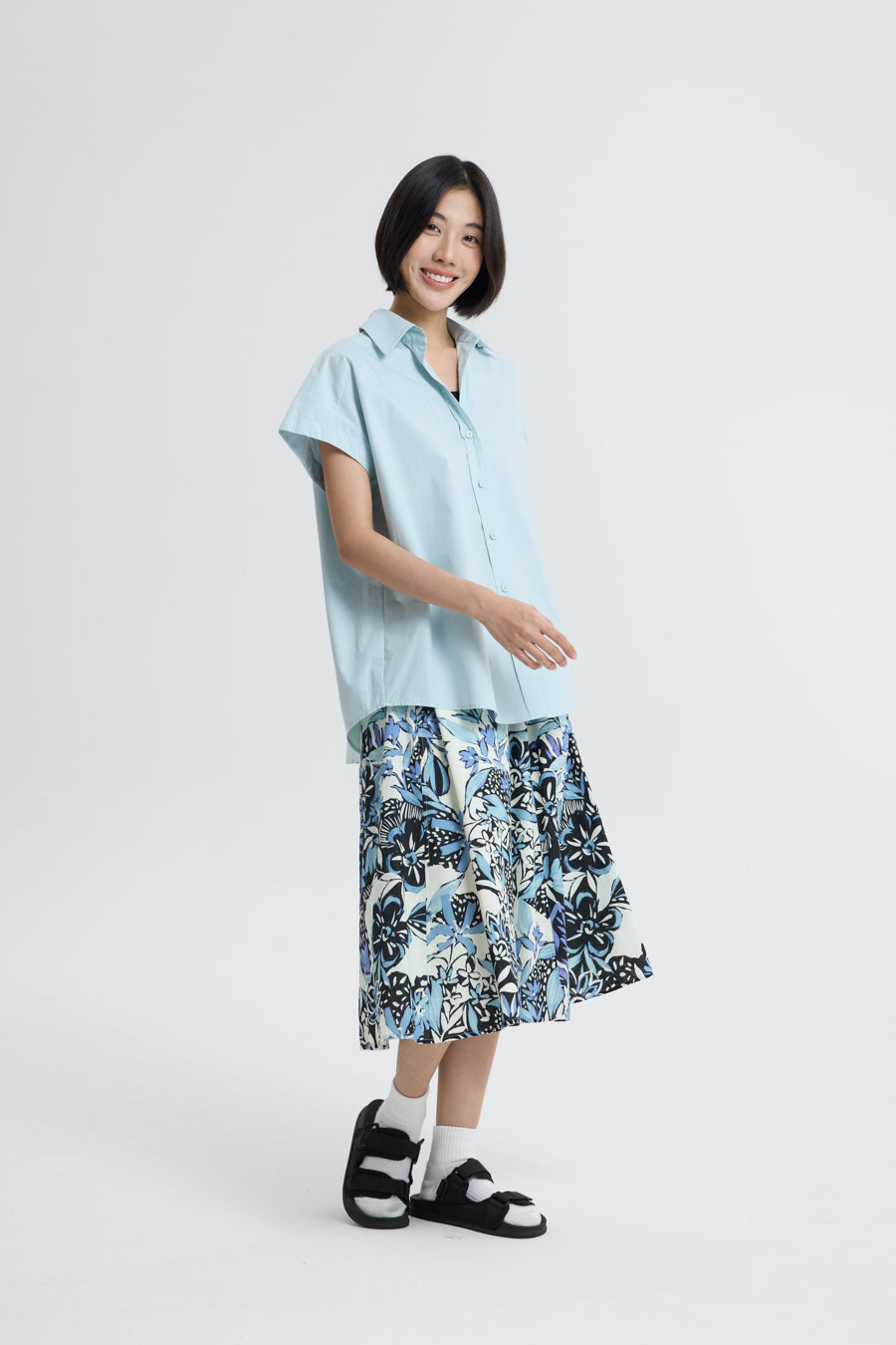 Floral Midi Skirt - Floral Blue
