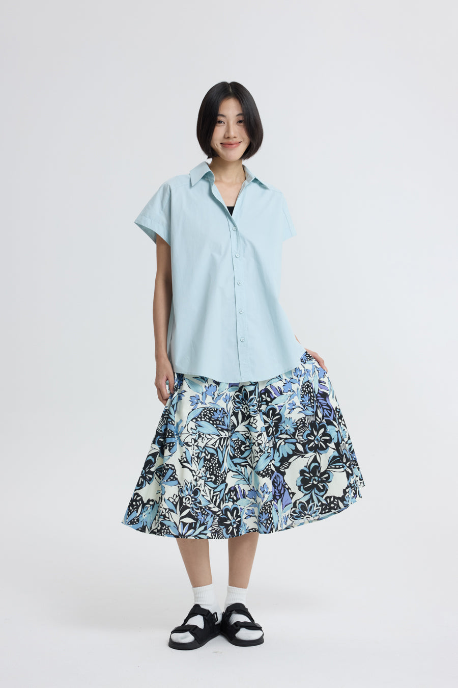 Floral Midi Skirt - Floral Blue