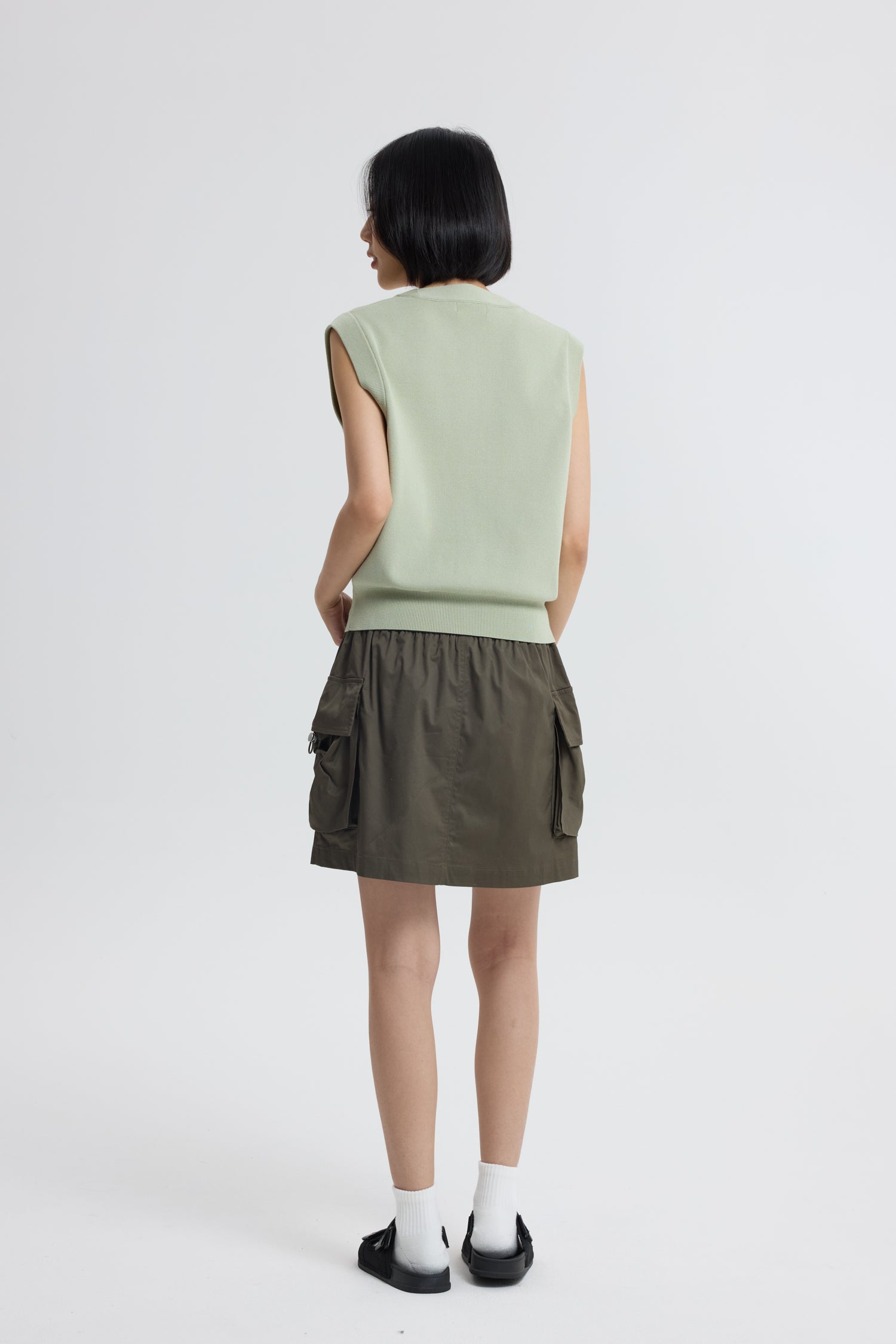 Drawcord Waist Mini Skirt - Army Green