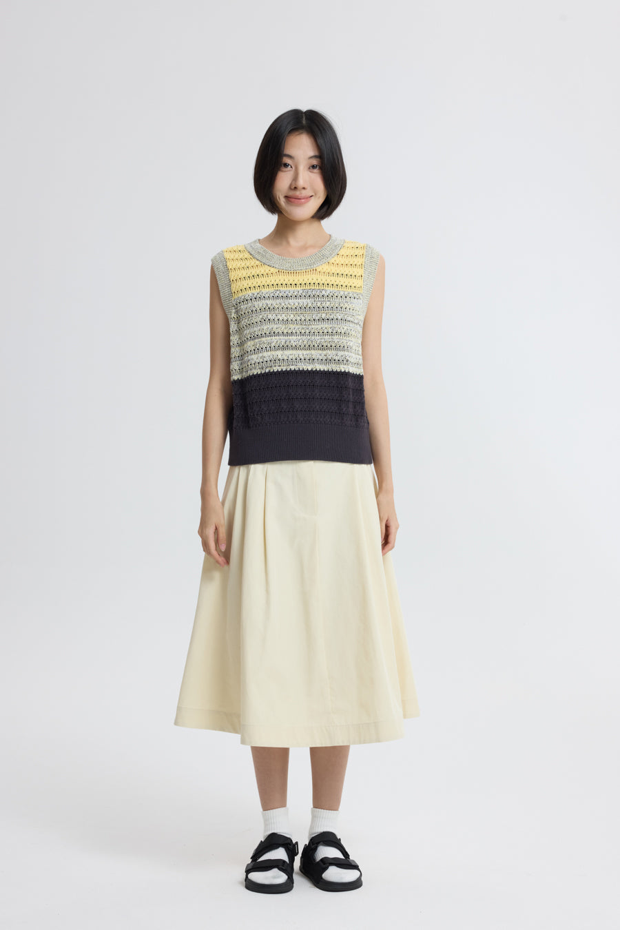 Side Pleats Skirt - Butter