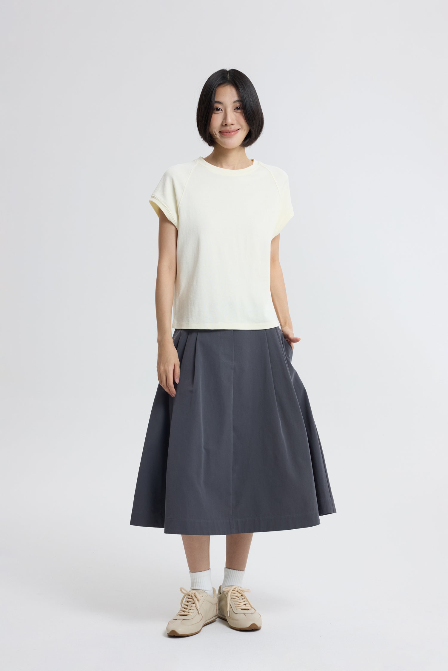 Side Pleats Skirt - Charcoal