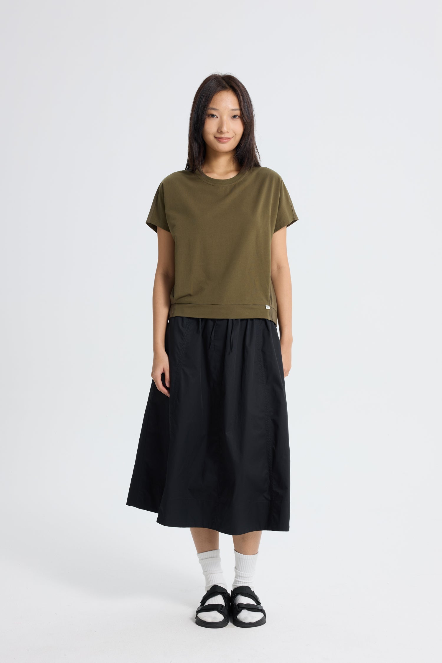 Pull-Up Flare Skirt - Black