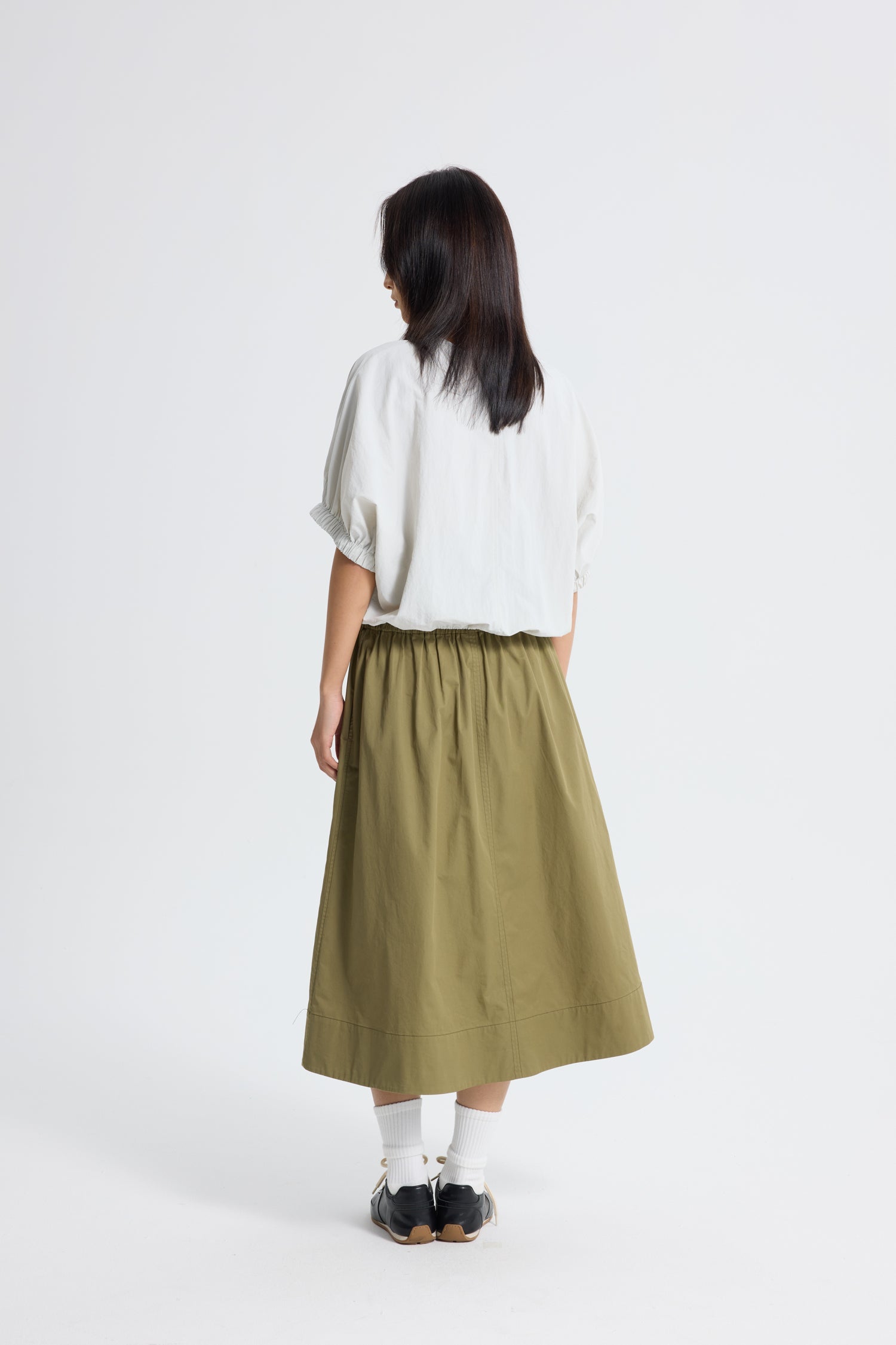 Pull-Up Flare Skirt - Khaki Green