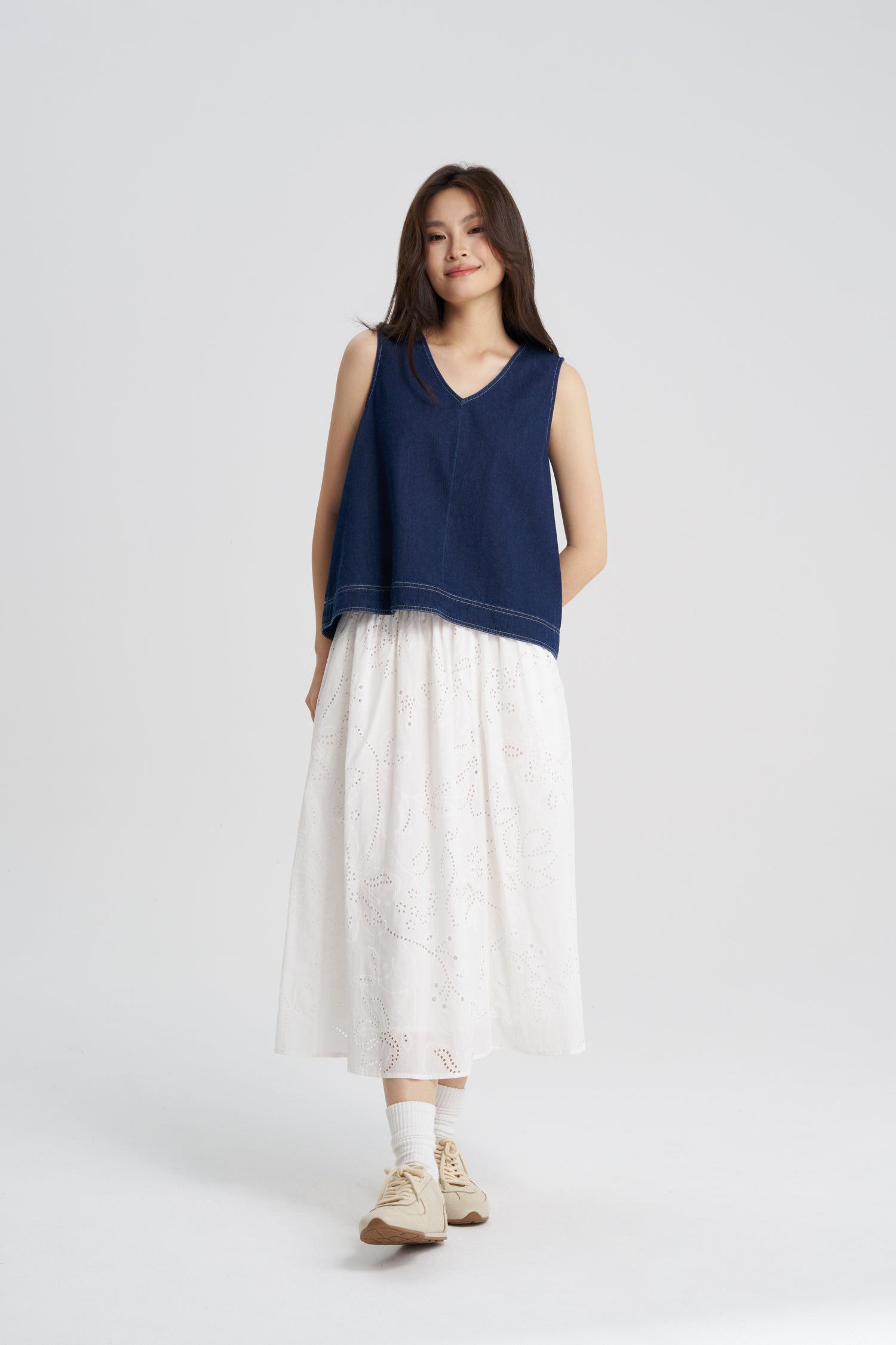Broderie Flare Skirt - Cream