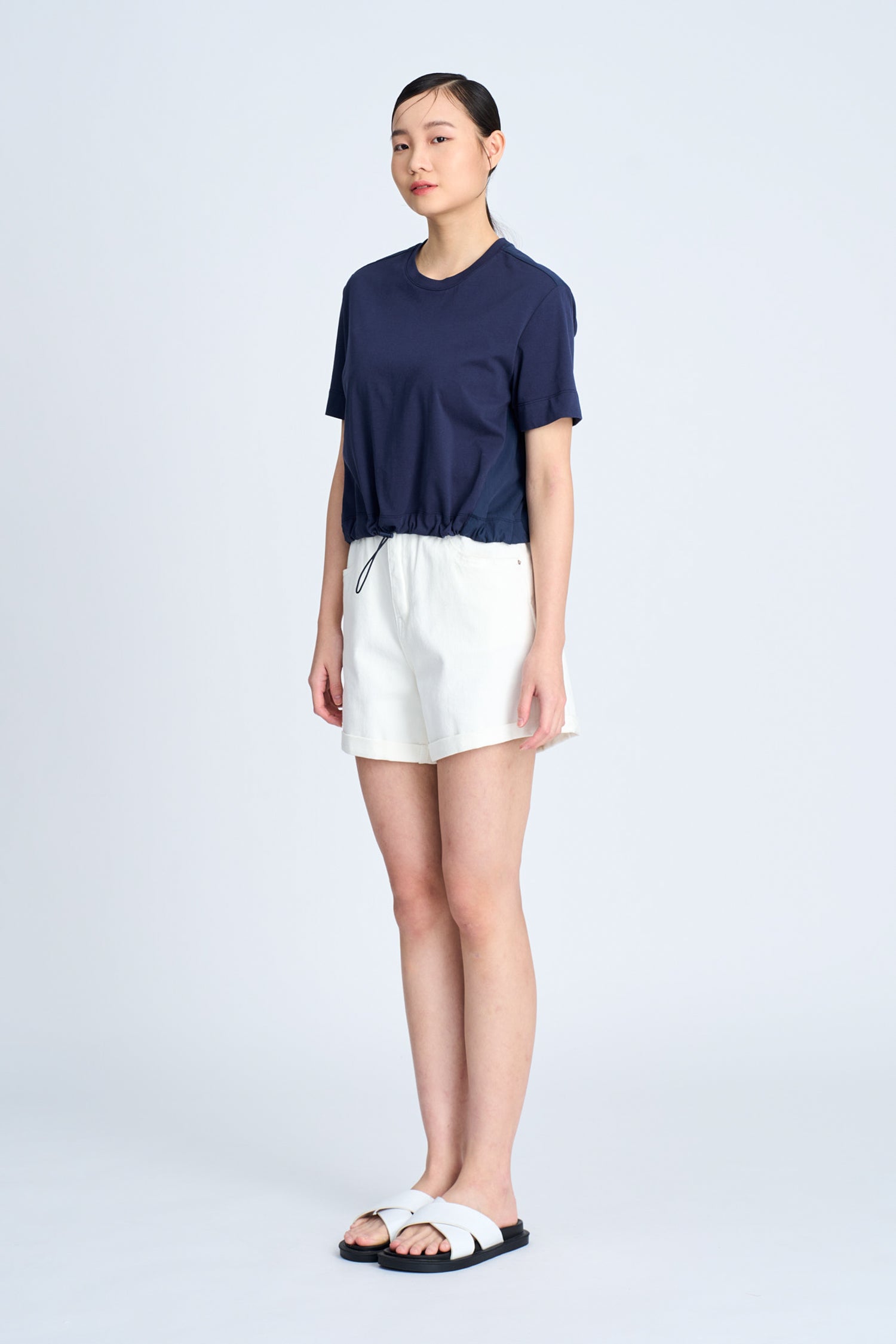 Short Sleeve Drawcord Tee - Navy