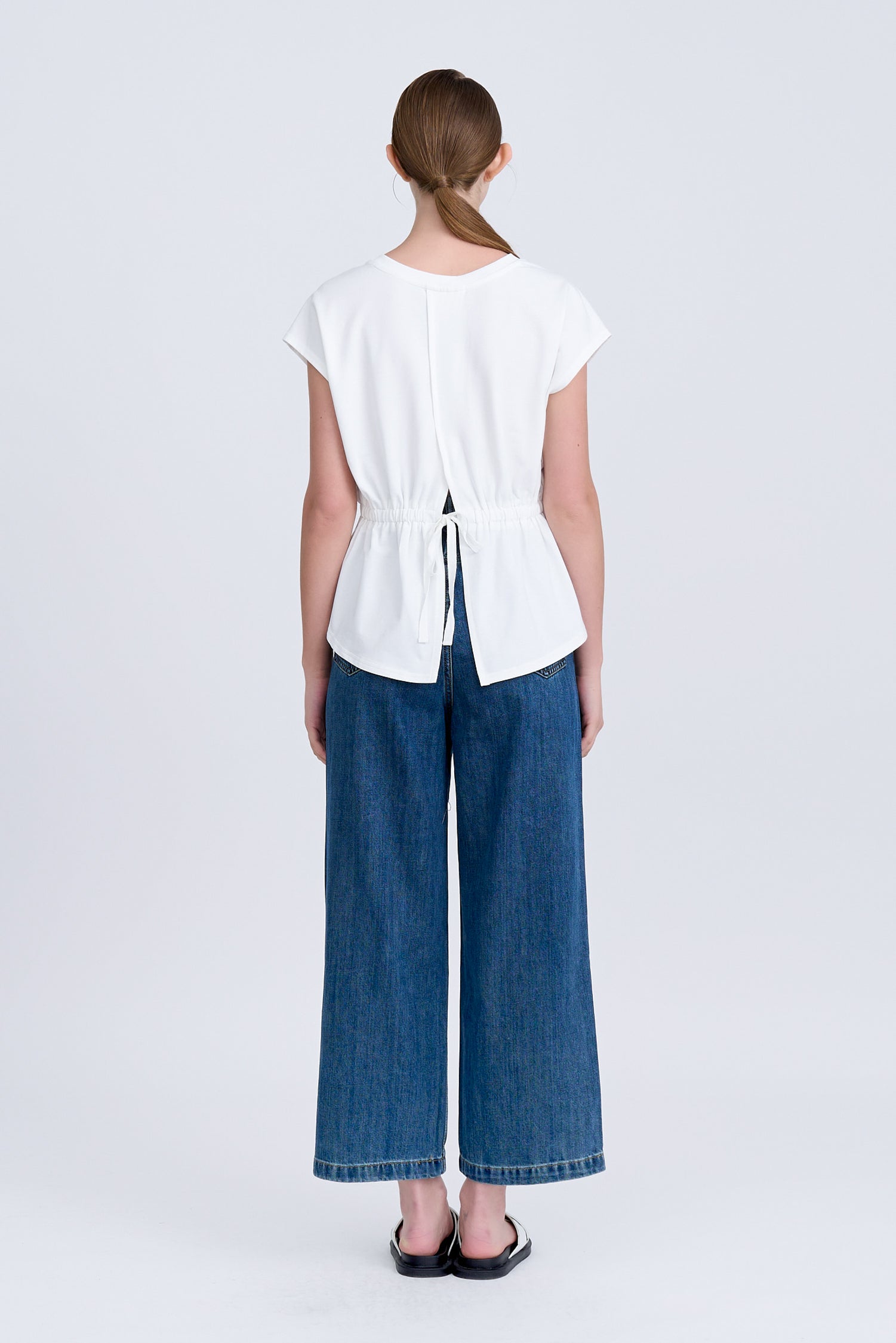 Elasticated Waist V-Neck Tee - Cream