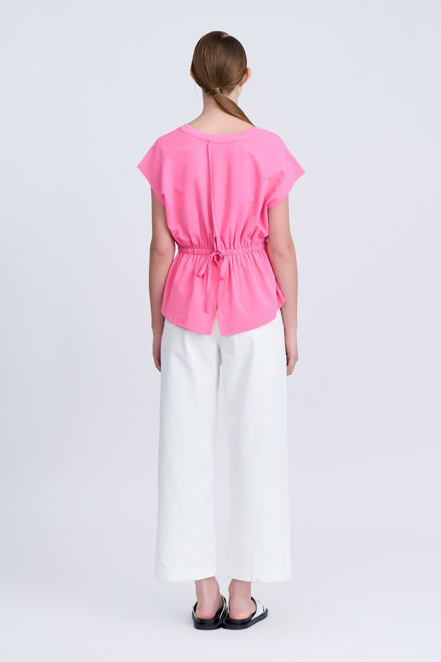 Elasticated Waist V-Neck Tee - Pink [AT]
