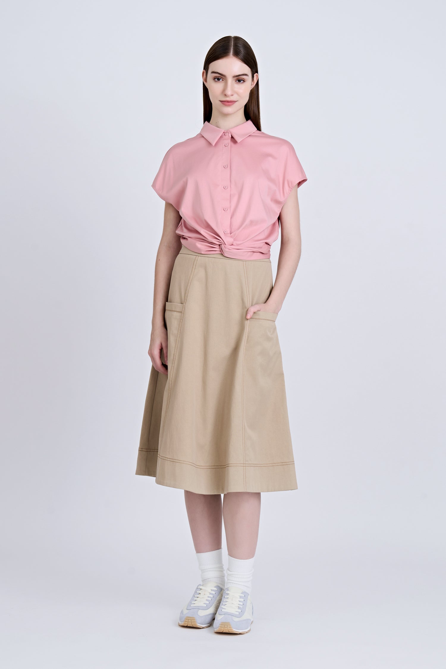 Front Twist Knot Blouse - Blush