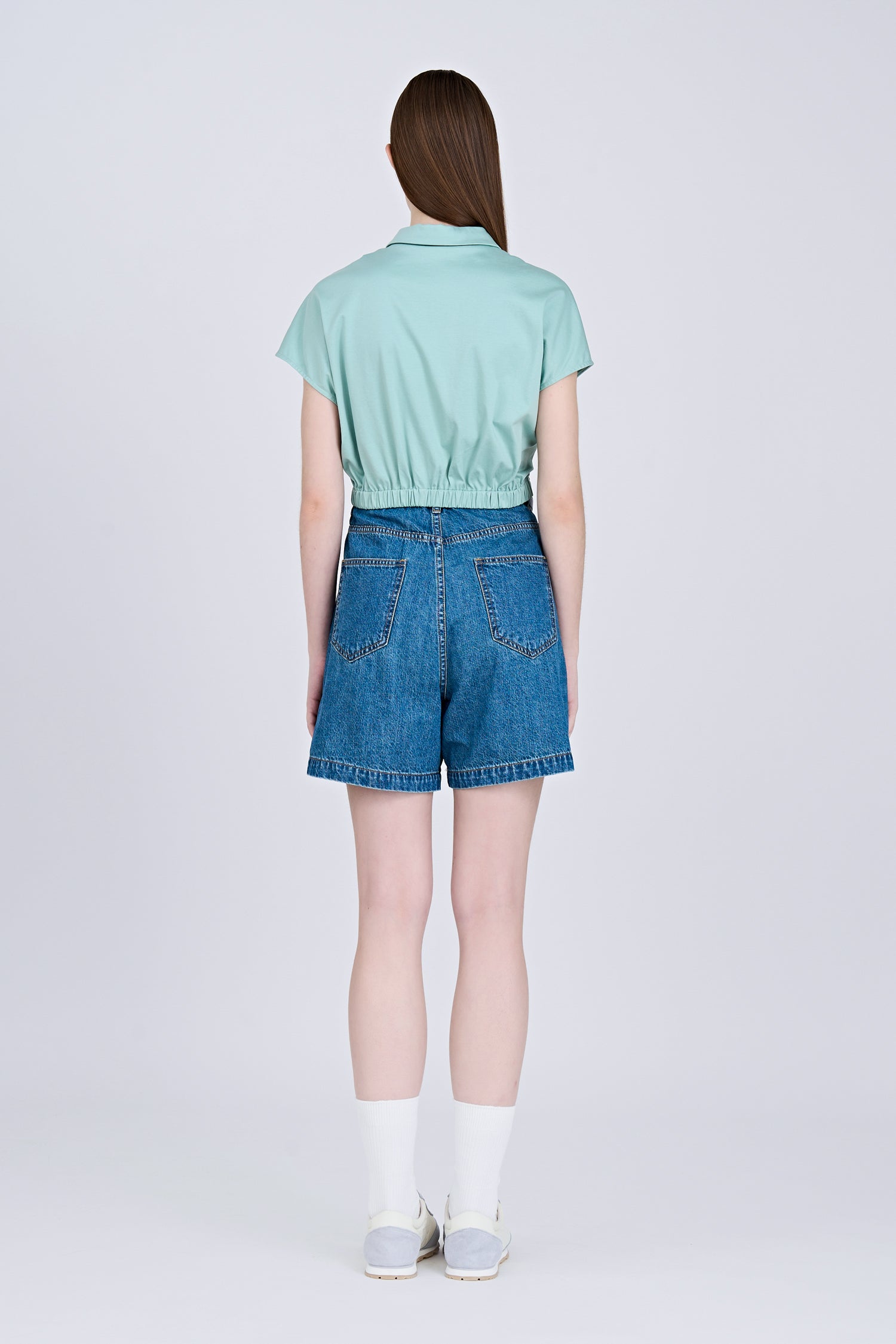 Front Twist Knot Blouse - Ice Green