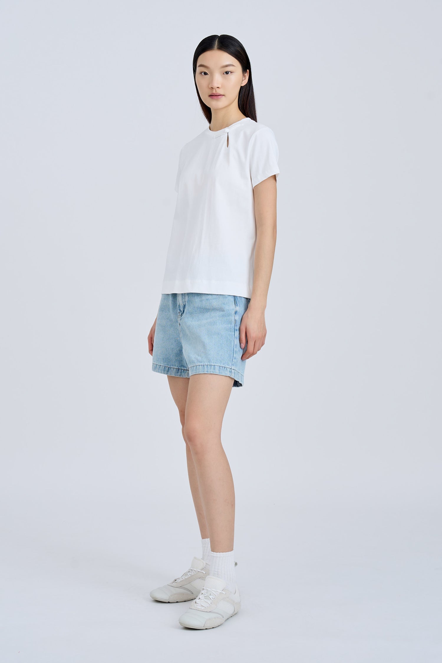 Mandarin Button Knot Tee - Cream [AT]