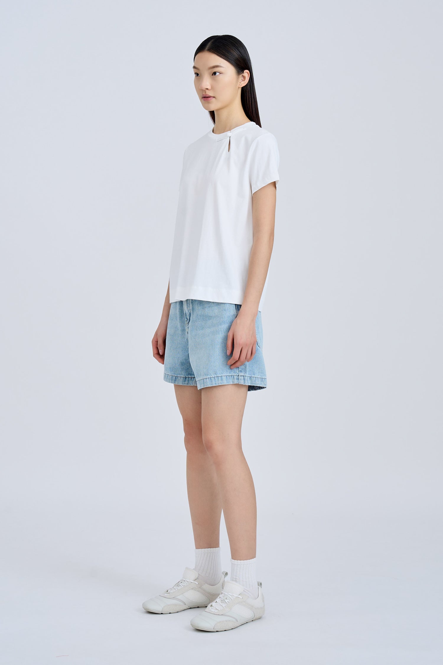 Mandarin Button Knot Tee - Cream [AT]