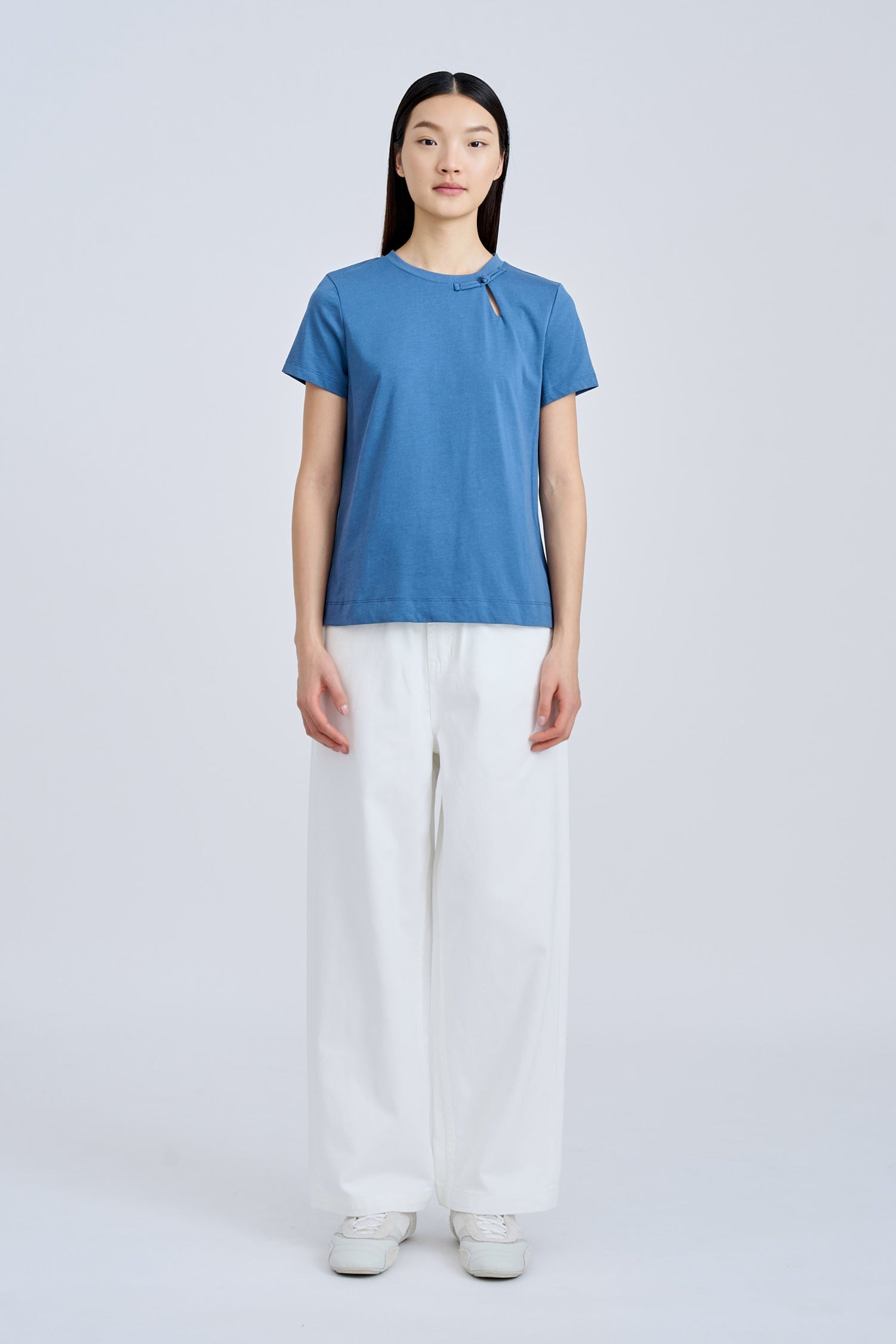 Mandarin Button Knot Tee - Denim Blue [AT]