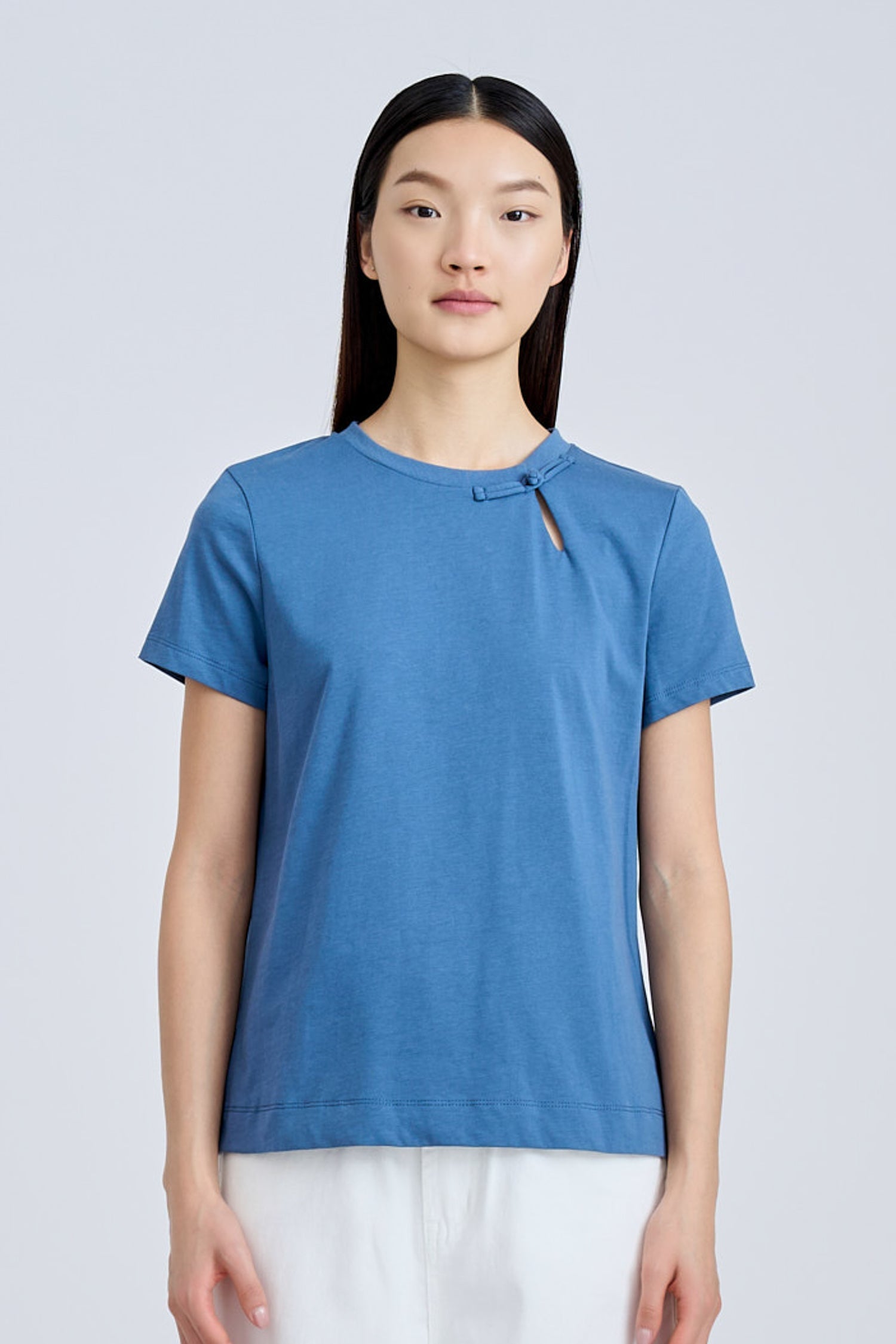 Mandarin Button Knot Tee - Denim Blue [AT]