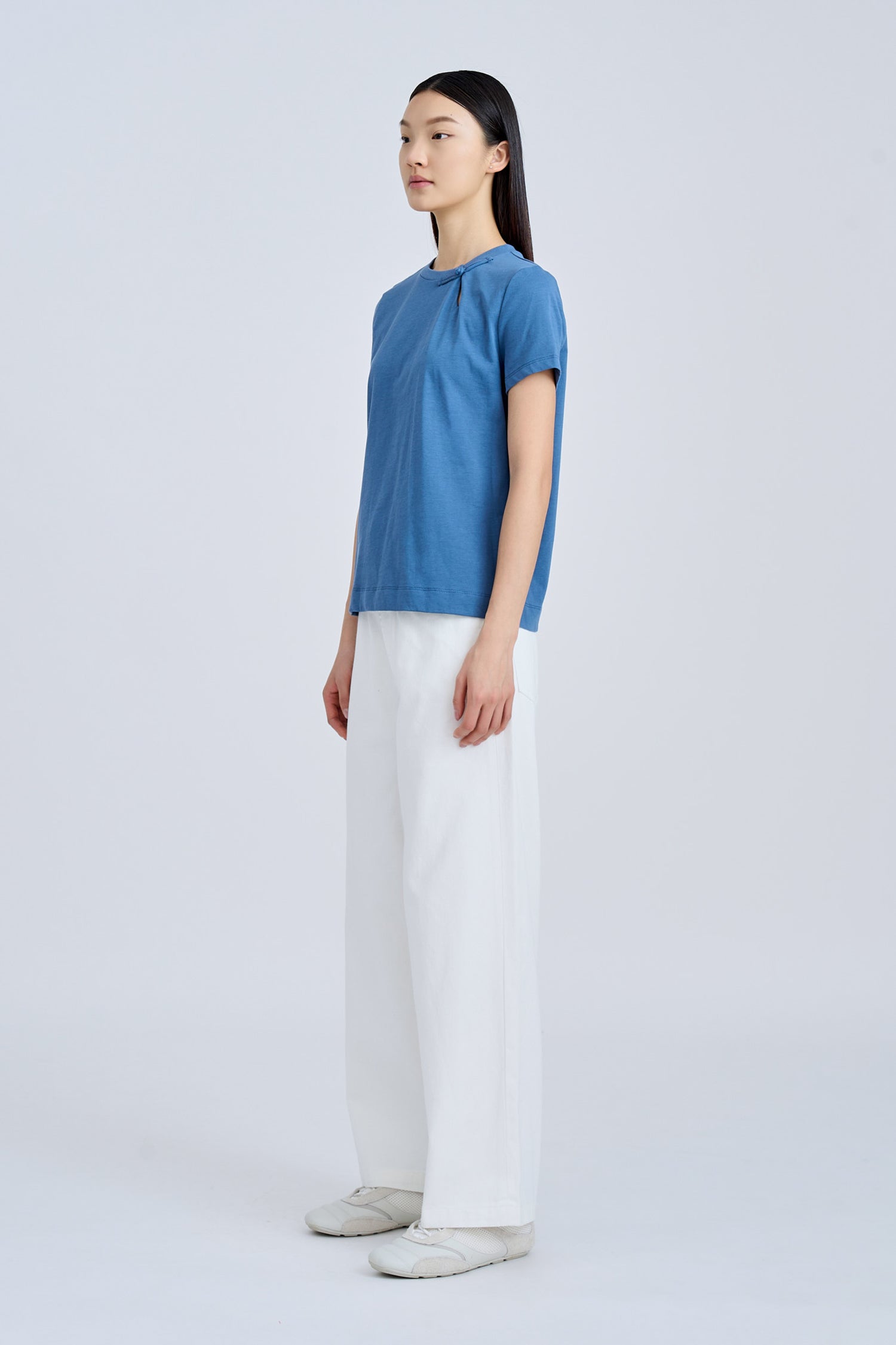 Mandarin Button Knot Tee - Denim Blue [AT]