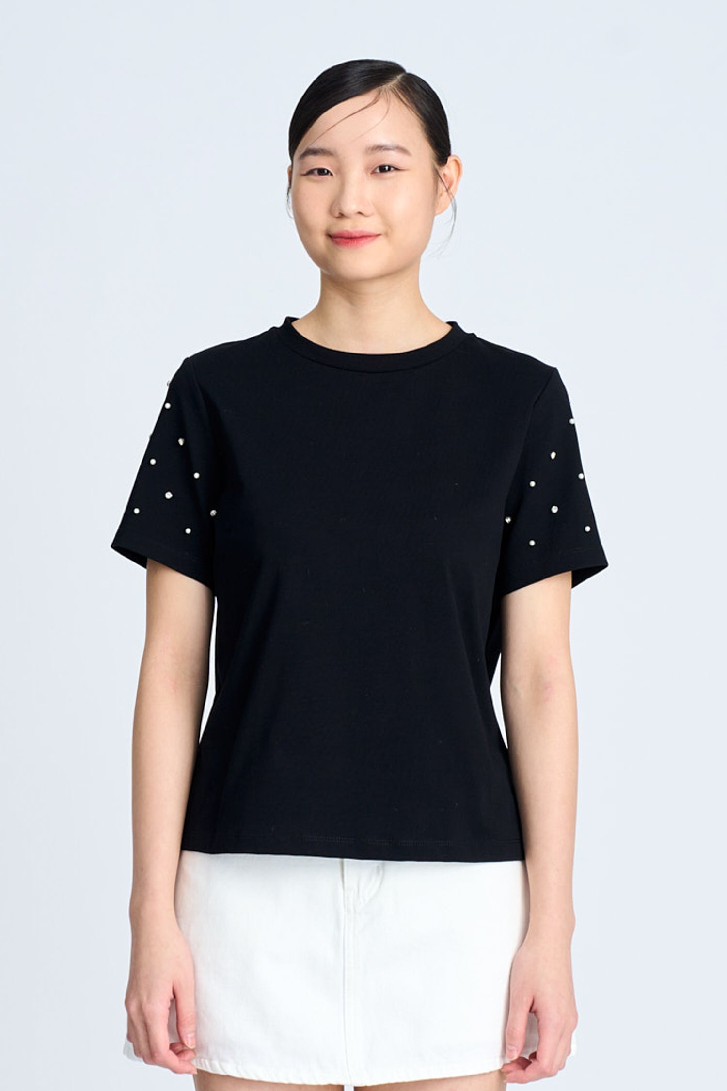 Rhinestone Sleeve Tee - Black