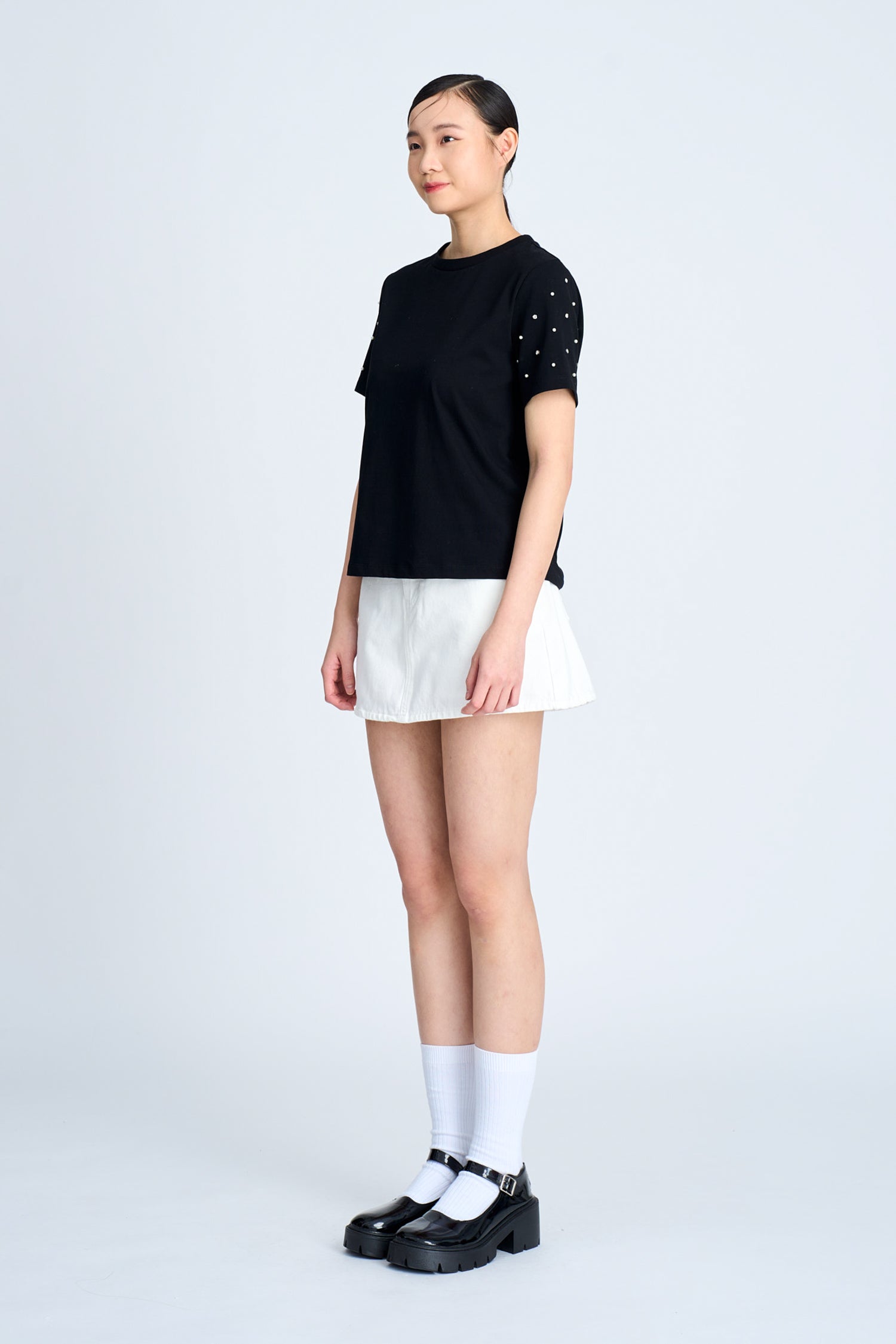 Rhinestone Sleeve Tee - Black