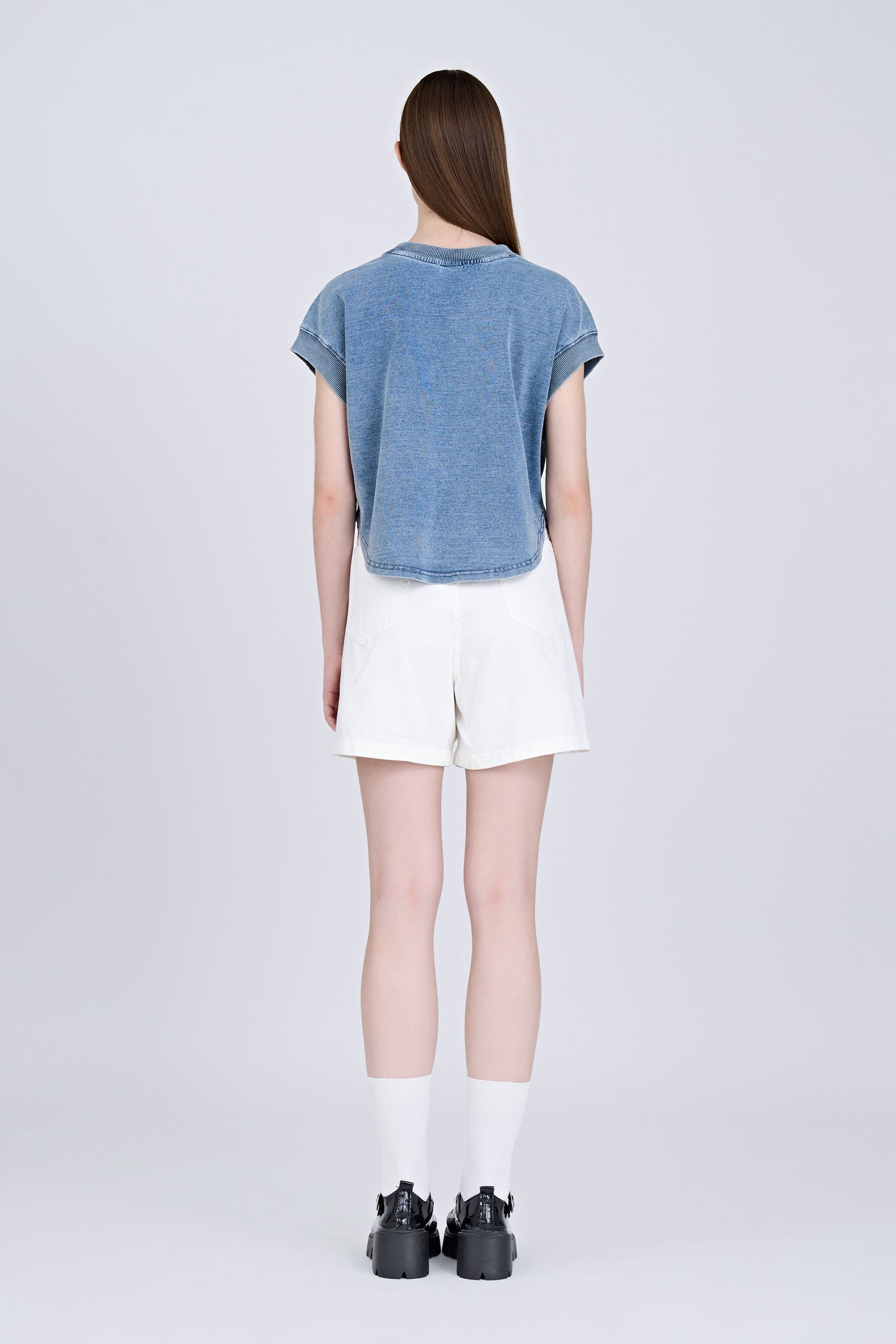 Denim Ribbed Collar Tee - Denim