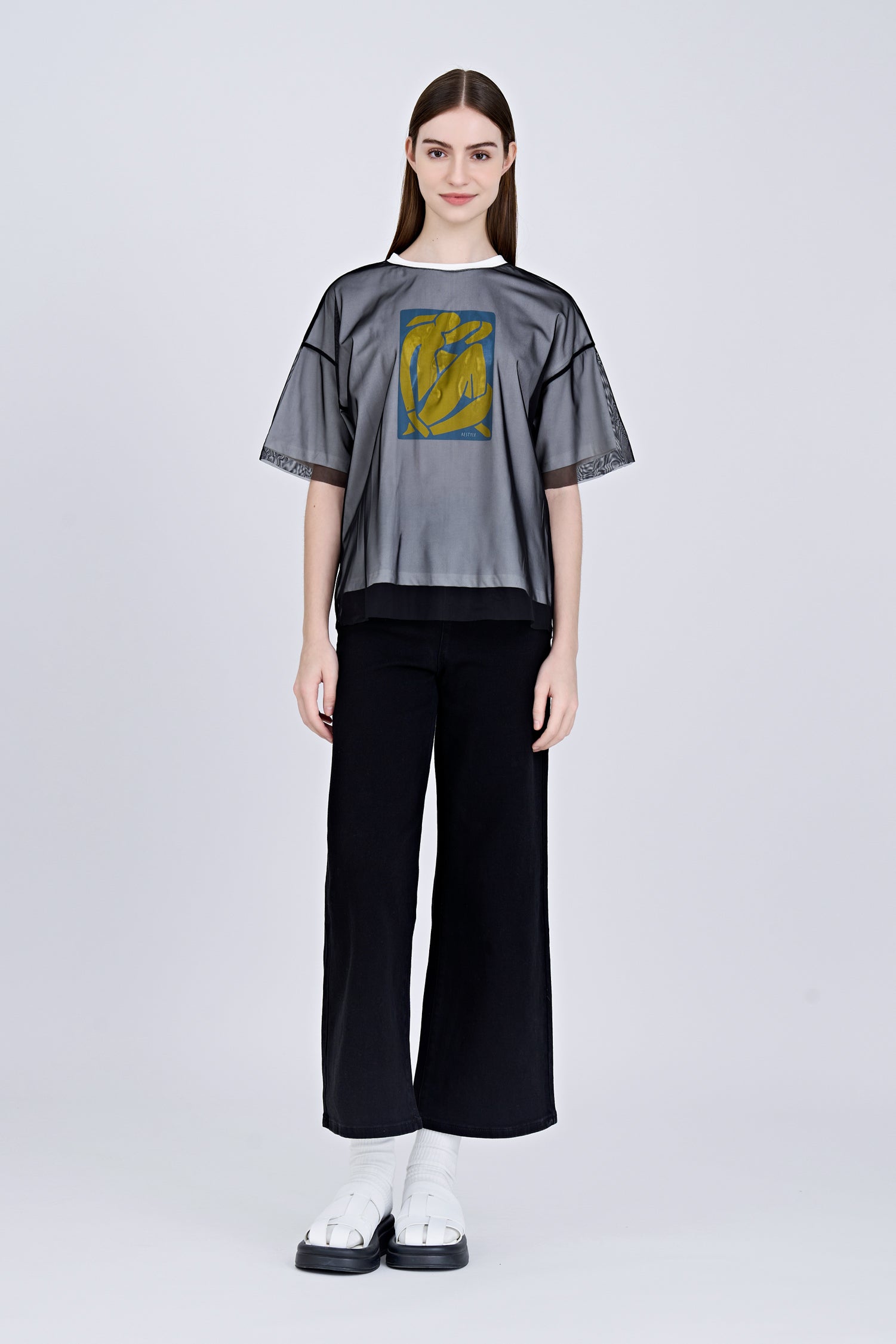 Overlay Mesh Tee - Cream