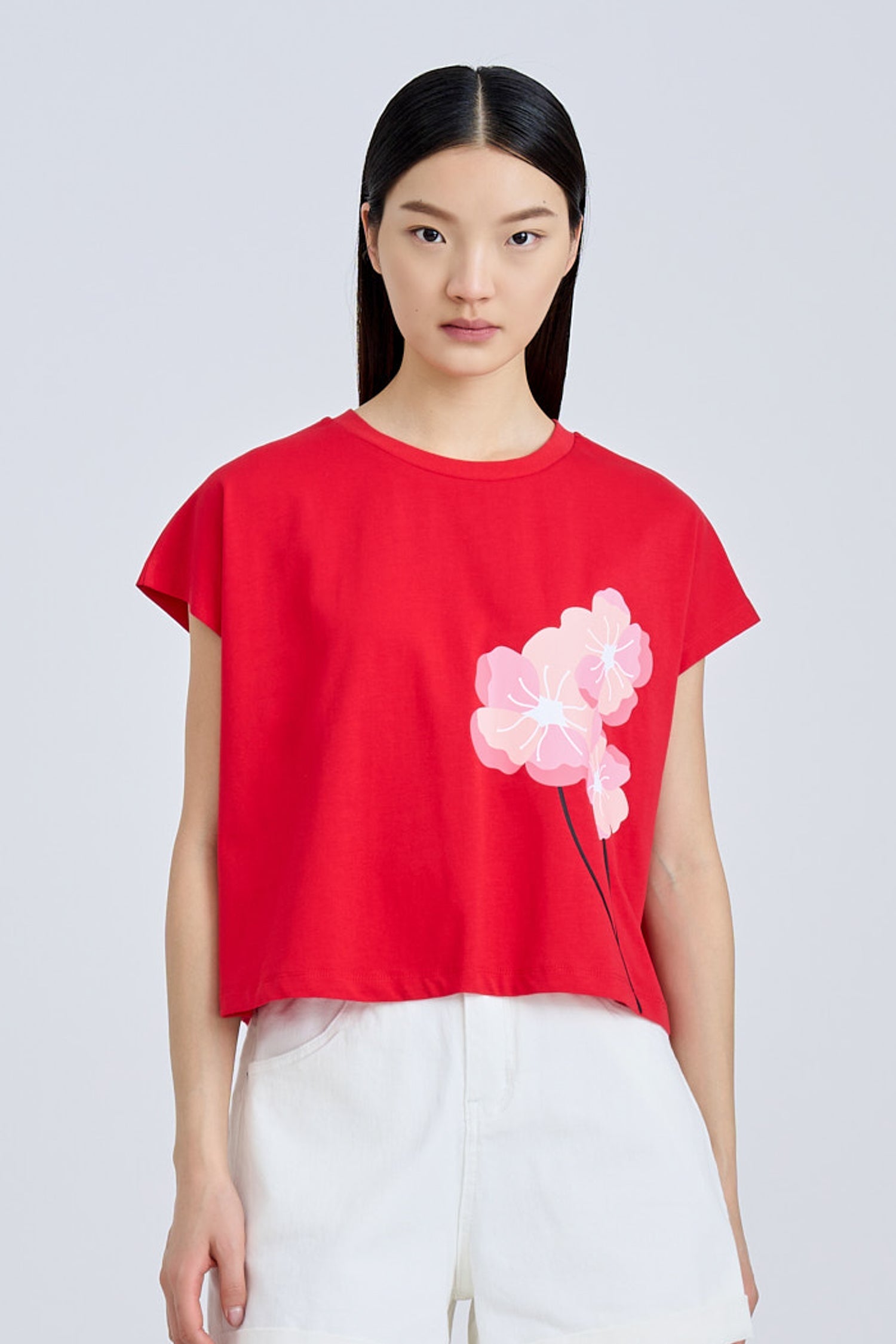 Blossom Cap Sleeve Tee - Red [AT]