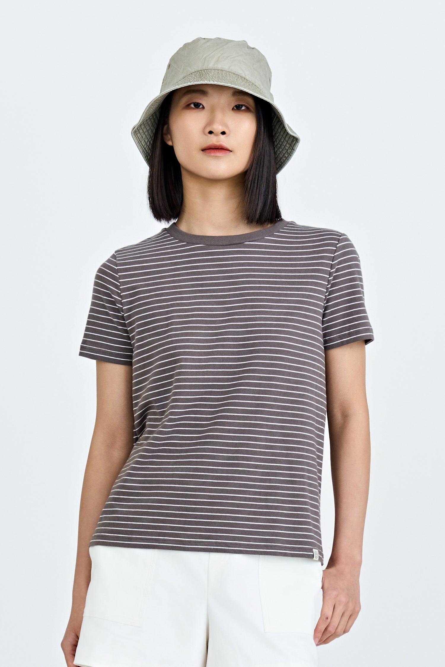 Striped Crew Neck Tee - Grey Stripes