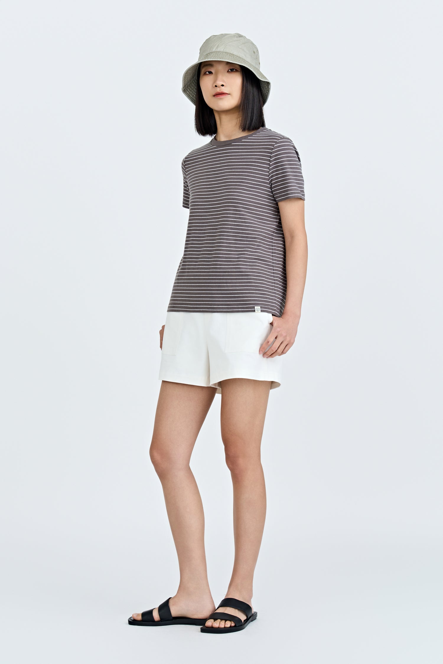 Striped Crew Neck Tee - Grey Stripes