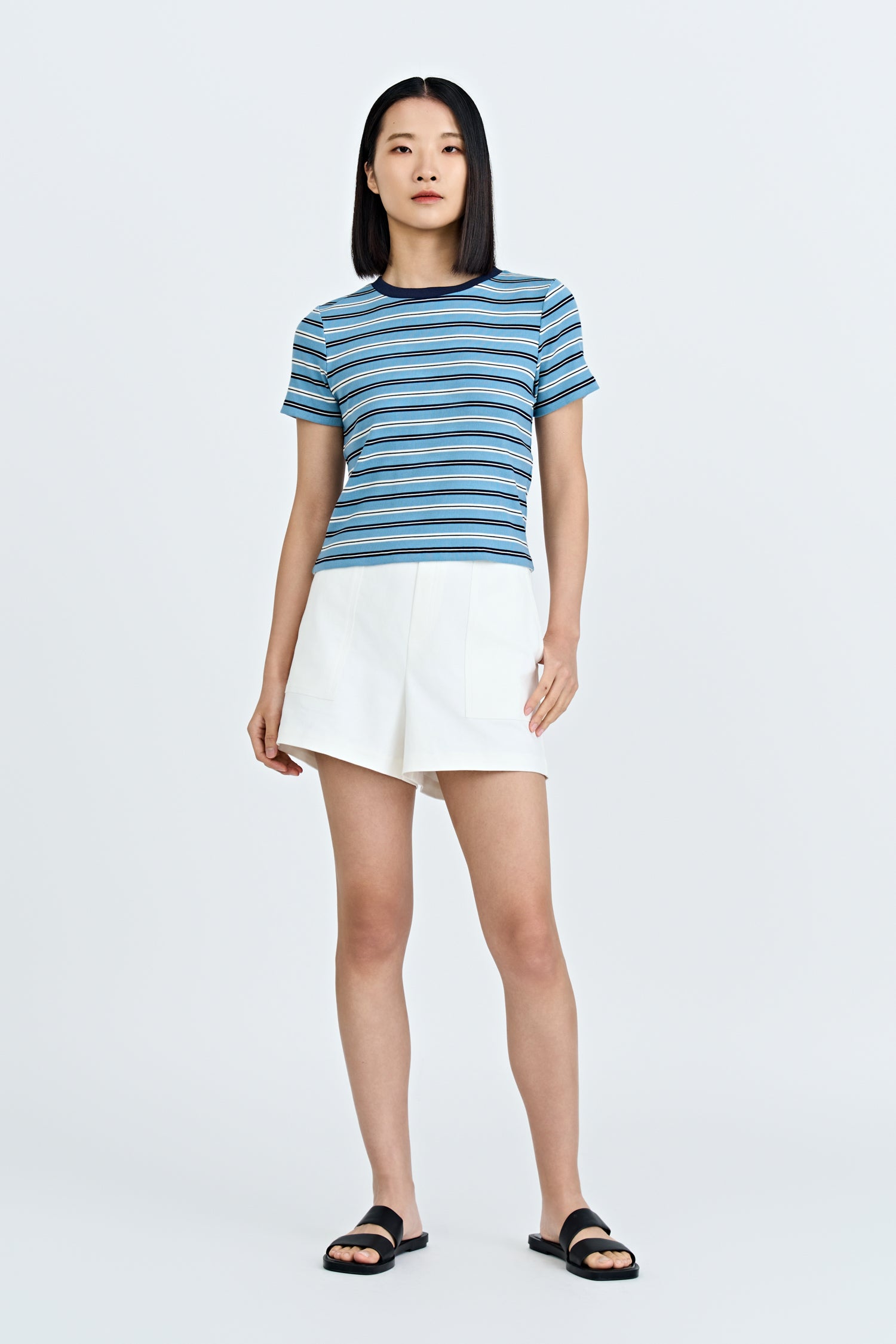 Striped Cropped Tee - Stripes Blue