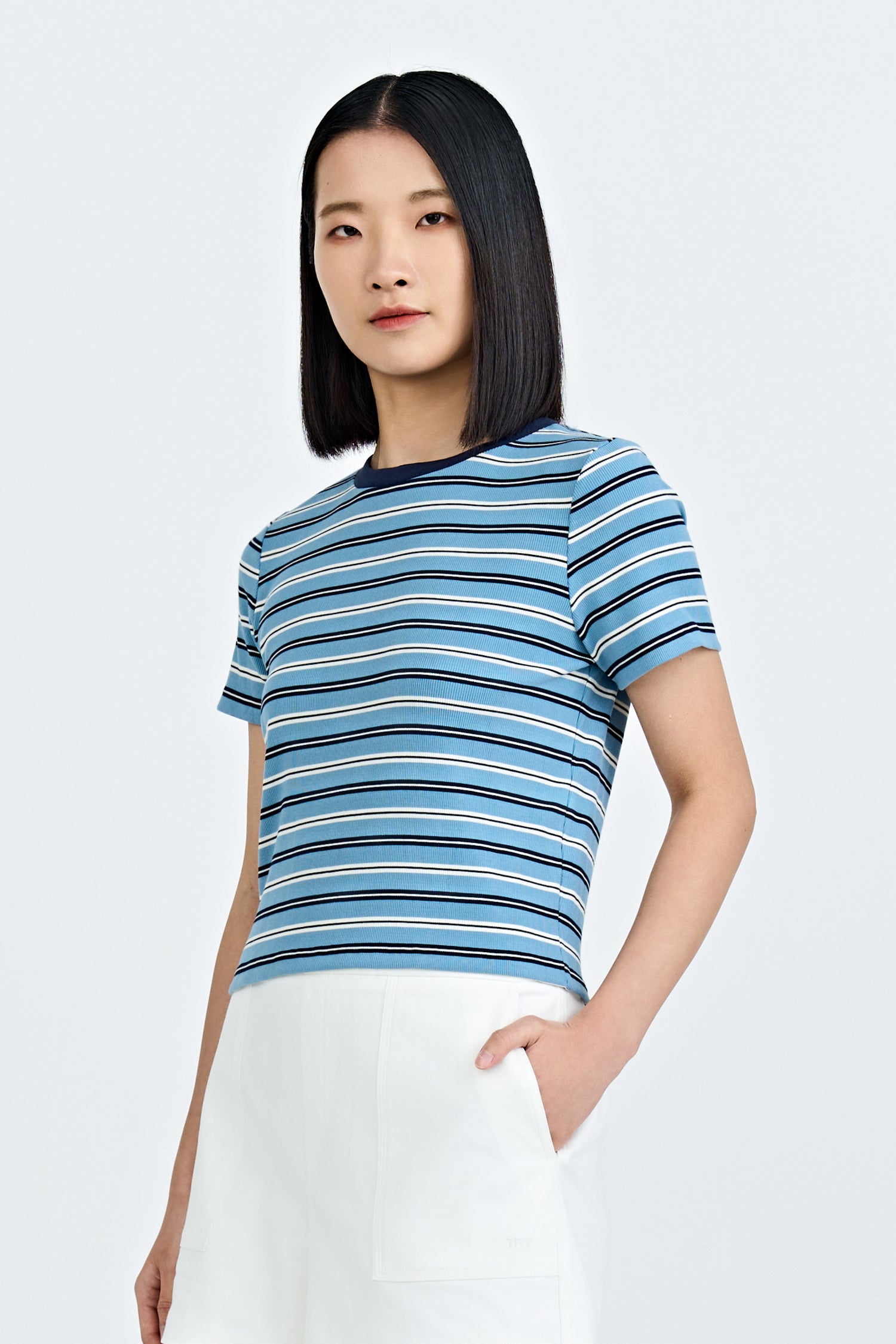 Striped Cropped Tee - Stripes Blue