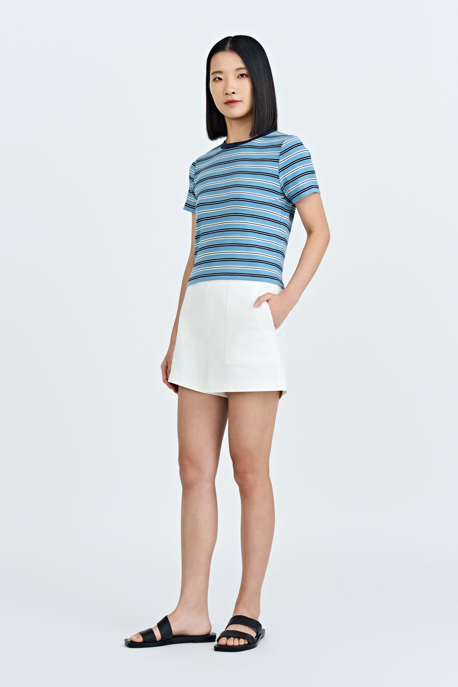 Striped Cropped Tee - Stripes Blue