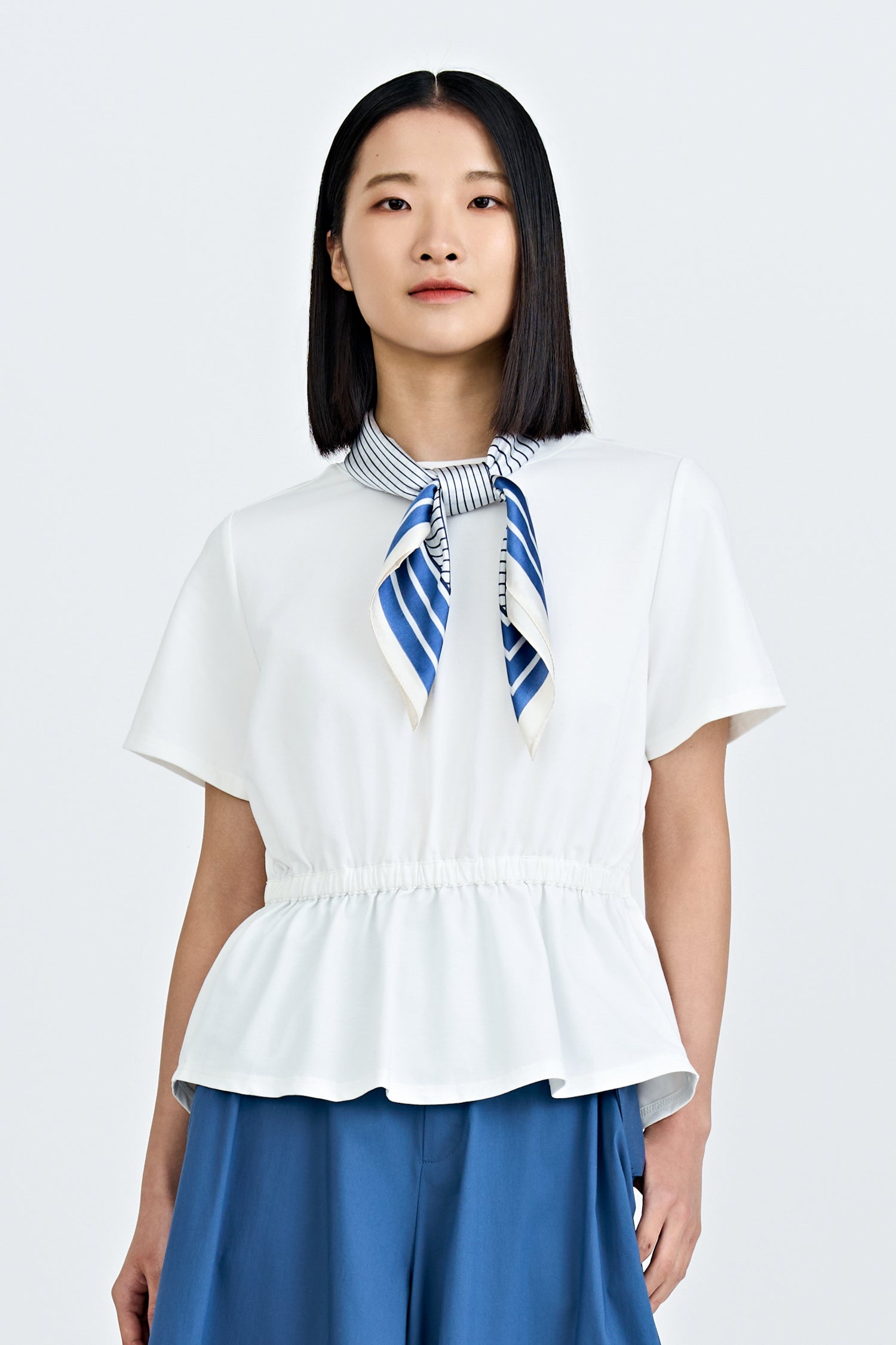Overlap Draw Waist Tee - Cream