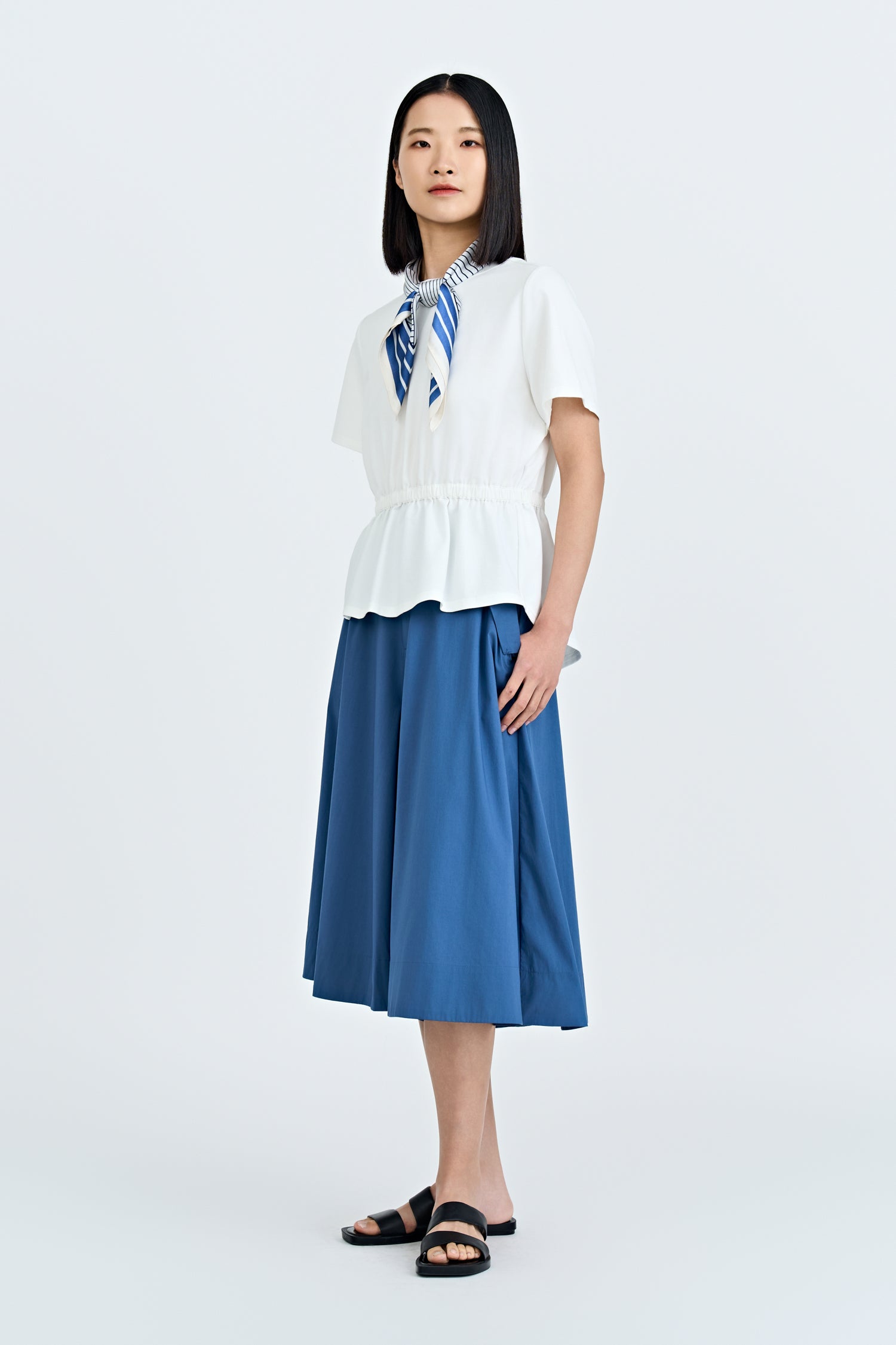Overlap Draw Waist Tee - Cream