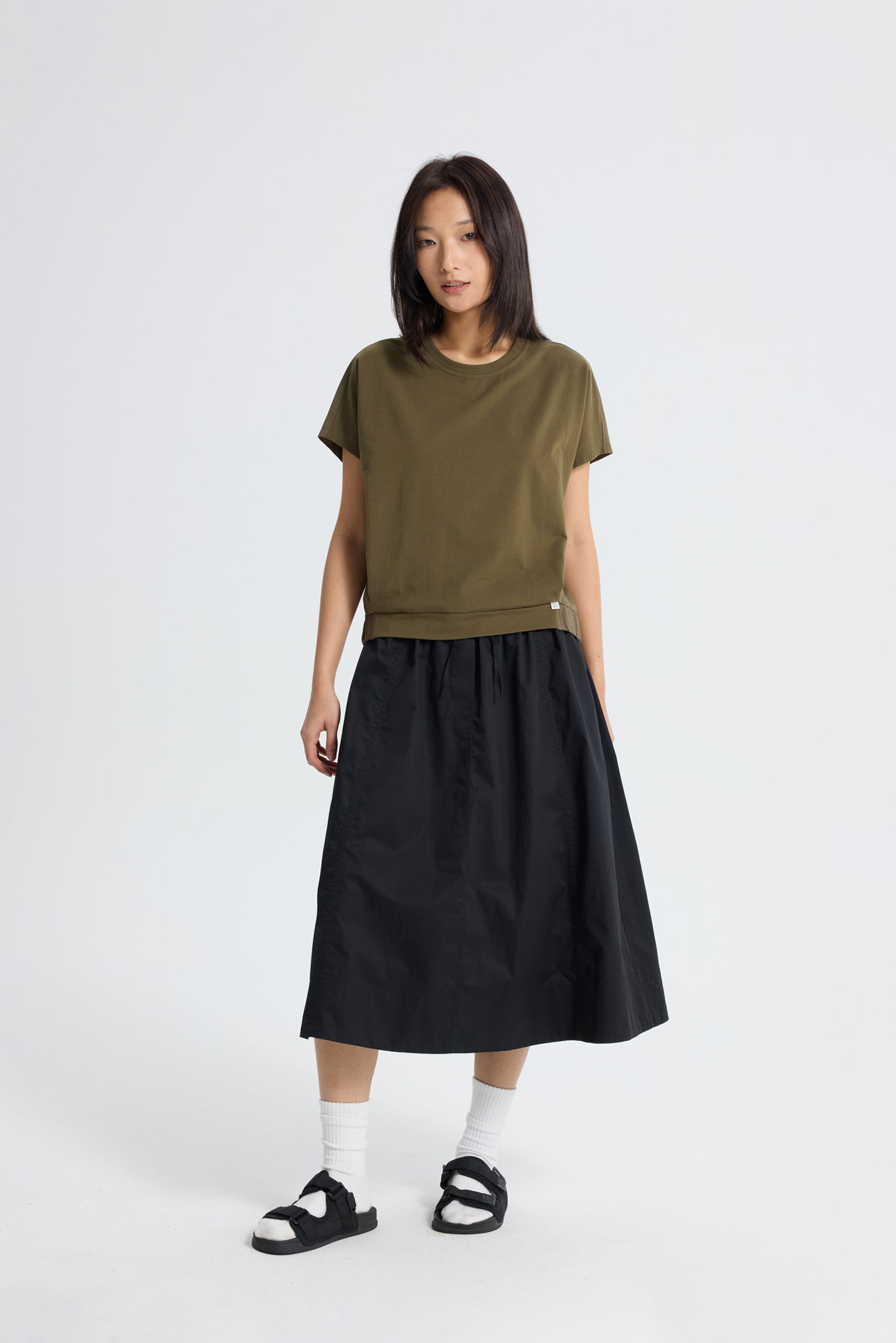 Elasticised Hem Tee - Army Green
