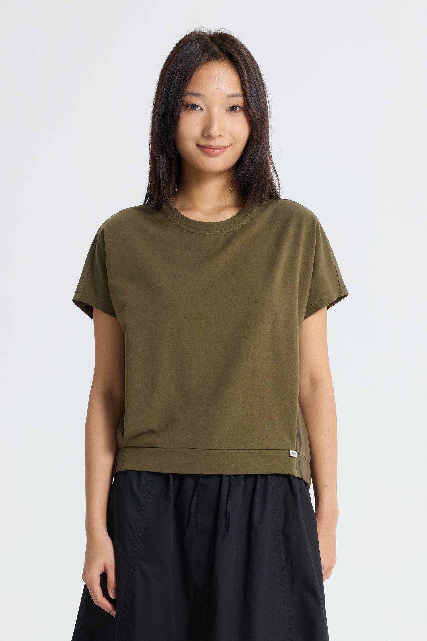 Elasticised Hem Tee - Army Green