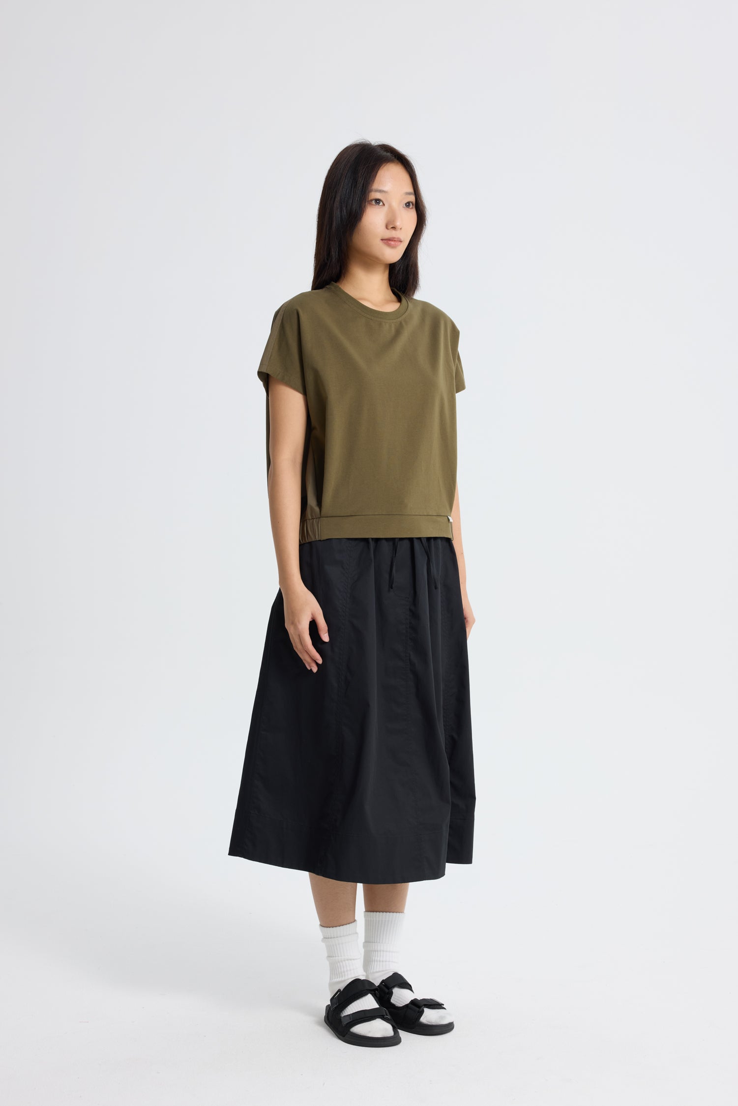Elasticised Hem Tee - Army Green