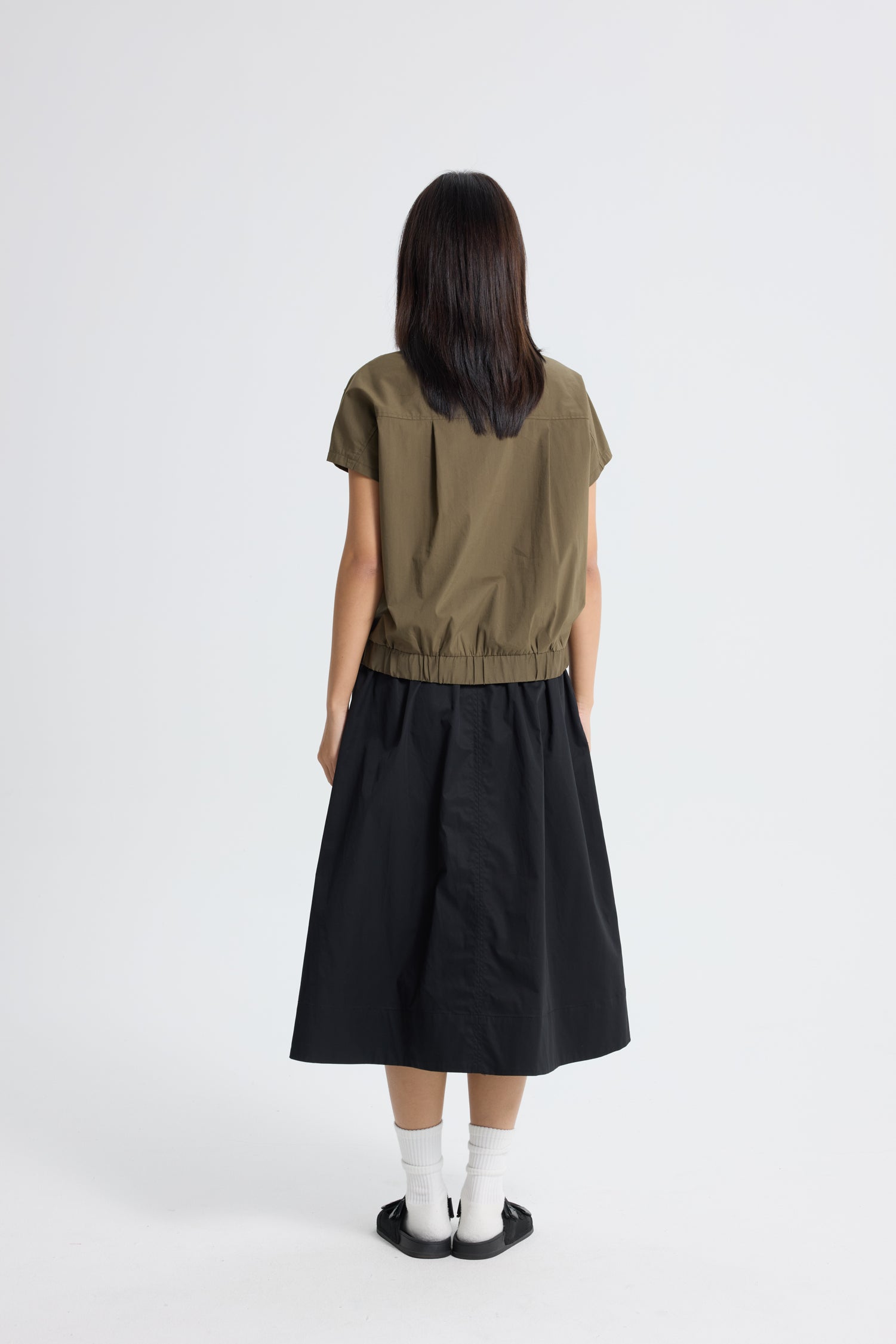 Elasticised Hem Tee - Army Green